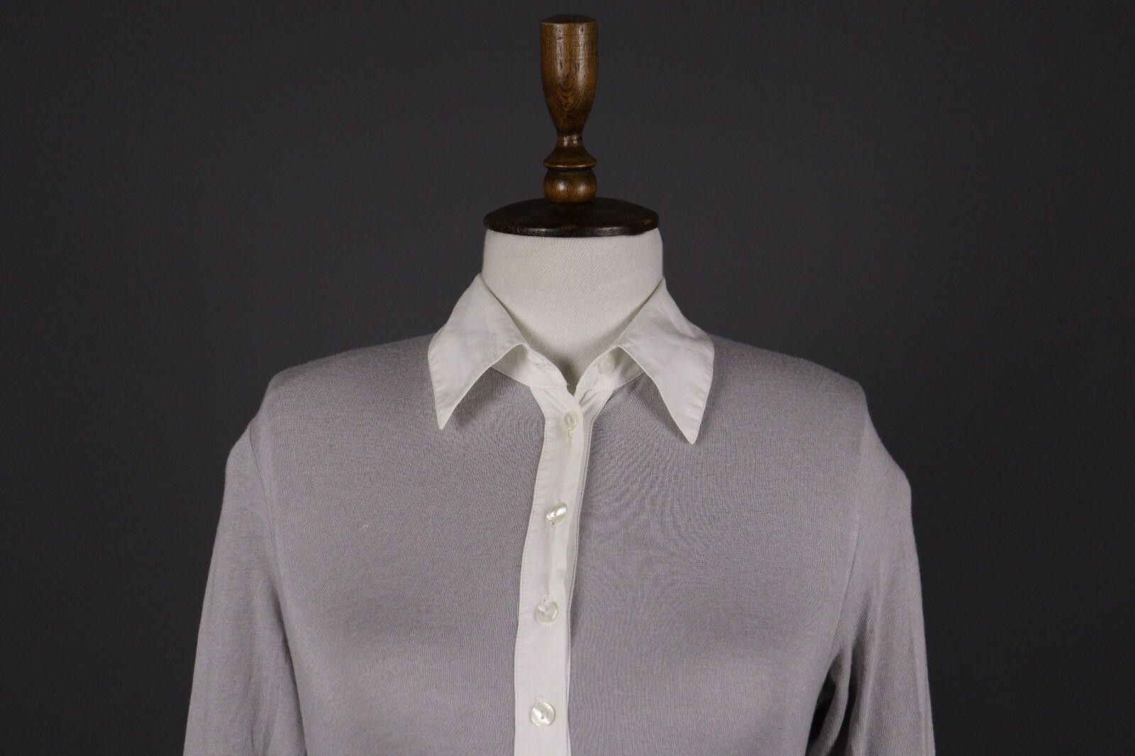 Designer Anne Fontaine Gray Wool Button Top Blouse Shirt Size 38 Size M / US 6-8 / IT 42-44 - 2 Thumbnail