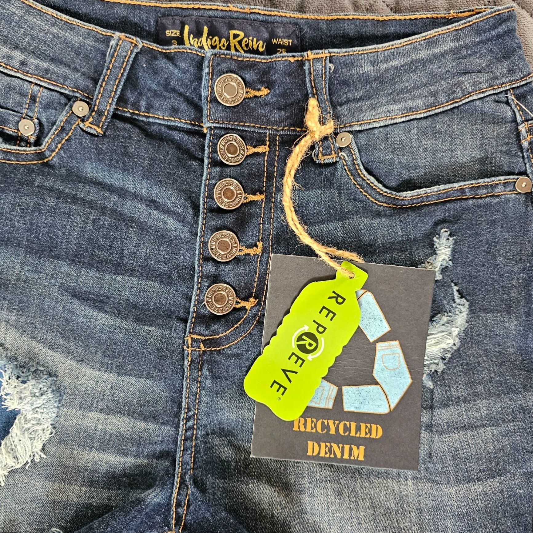 Denime INDIGO REIN Denim Shorts - Super High-Rise, 3, Juniors, Blue, 5-Pocket, Distressed, Button/Zipper, Cotton/Spandex, Casual Wear, Women, Size 3 Size 26" / US 2 / IT 38 - 3 Thumbnail