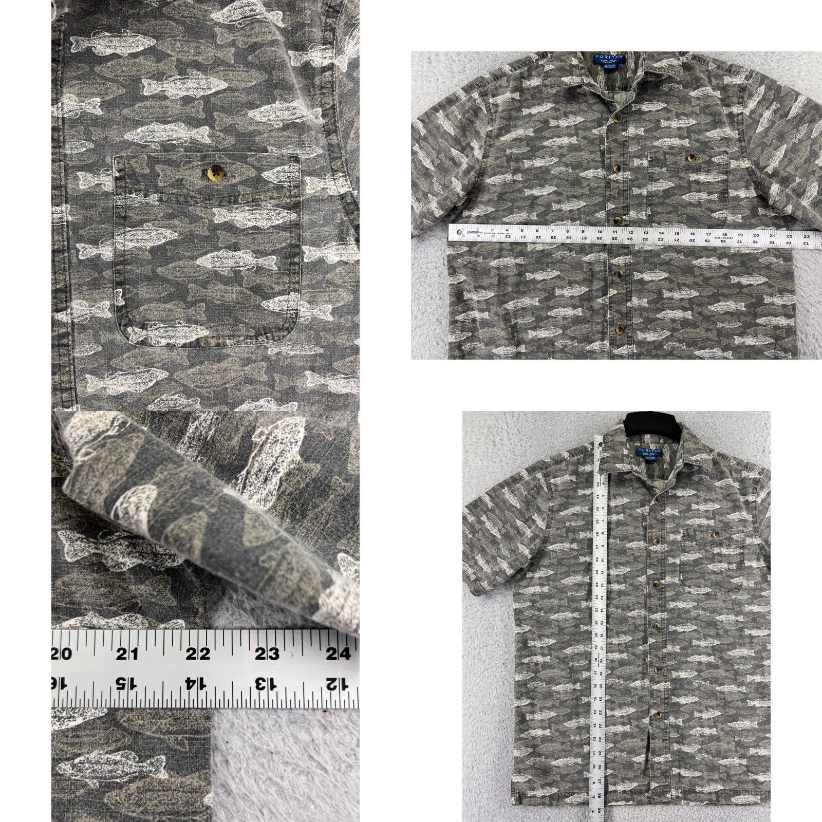 Gloverall Puritan Shirt Mens Medium Black Green Beige Large All Over Print Hawaiian Pattern Shirt M Mens Size US M / EU 48-50 / 2 - 8 Thumbnail