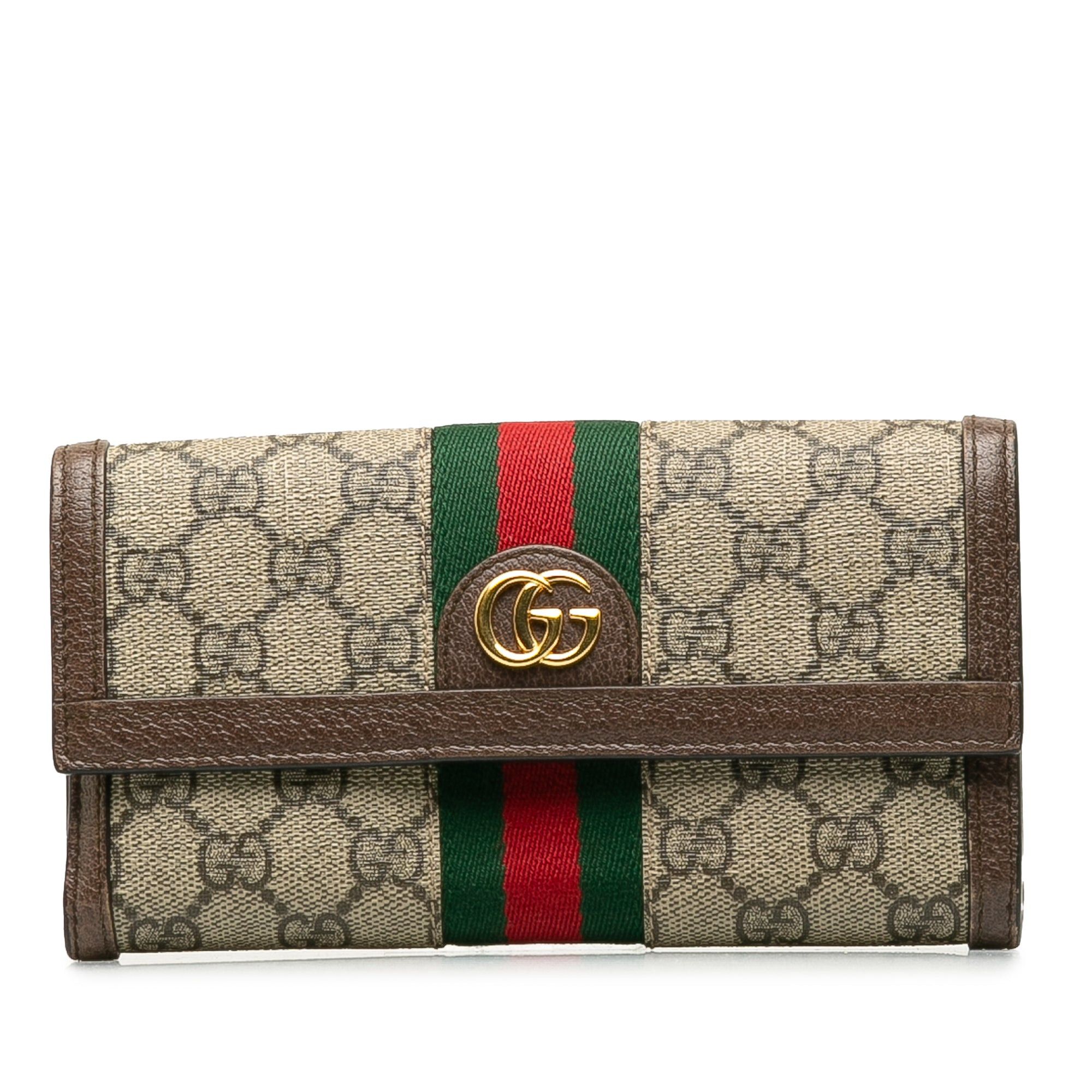 image of Gucci GG Supreme Ophidia Web Continental Wallet Long Wallets in Brown, Women's