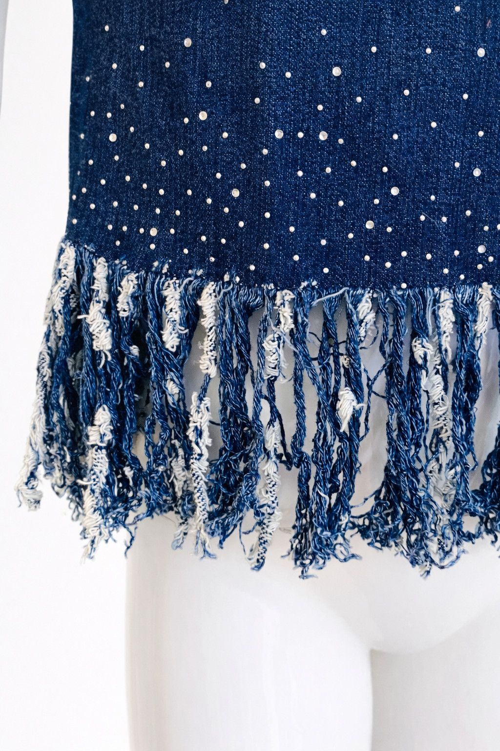 Fendi Fendi Fringe Rhiestone Denim Bustier Fringe Tee Top - Small Size S / US 4 / IT 40 - 2 Thumbnail