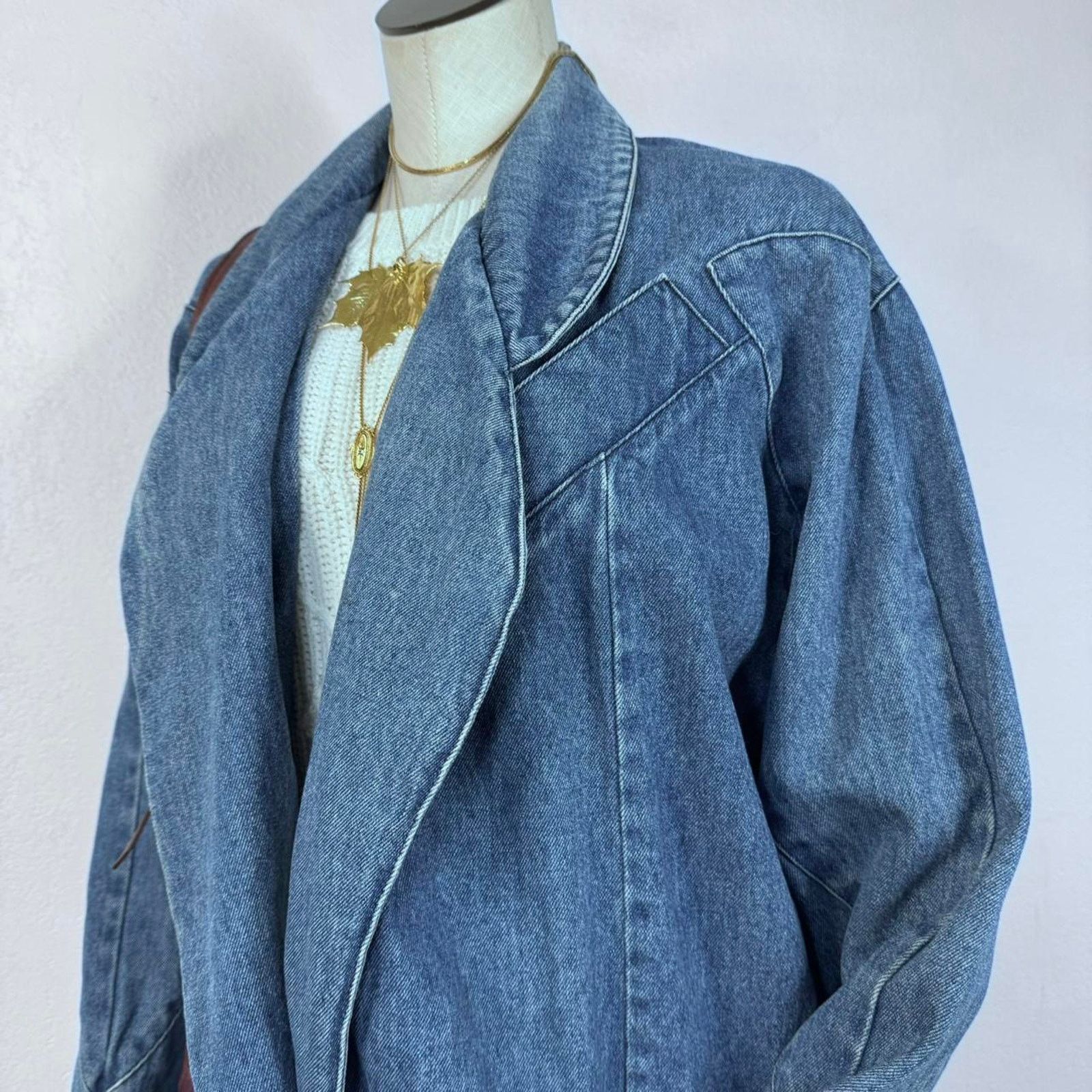 Vintage Vintage Denim Oversized Jacket One Button Shawl Collar Size S / US 4 / IT 40 - 4 Thumbnail