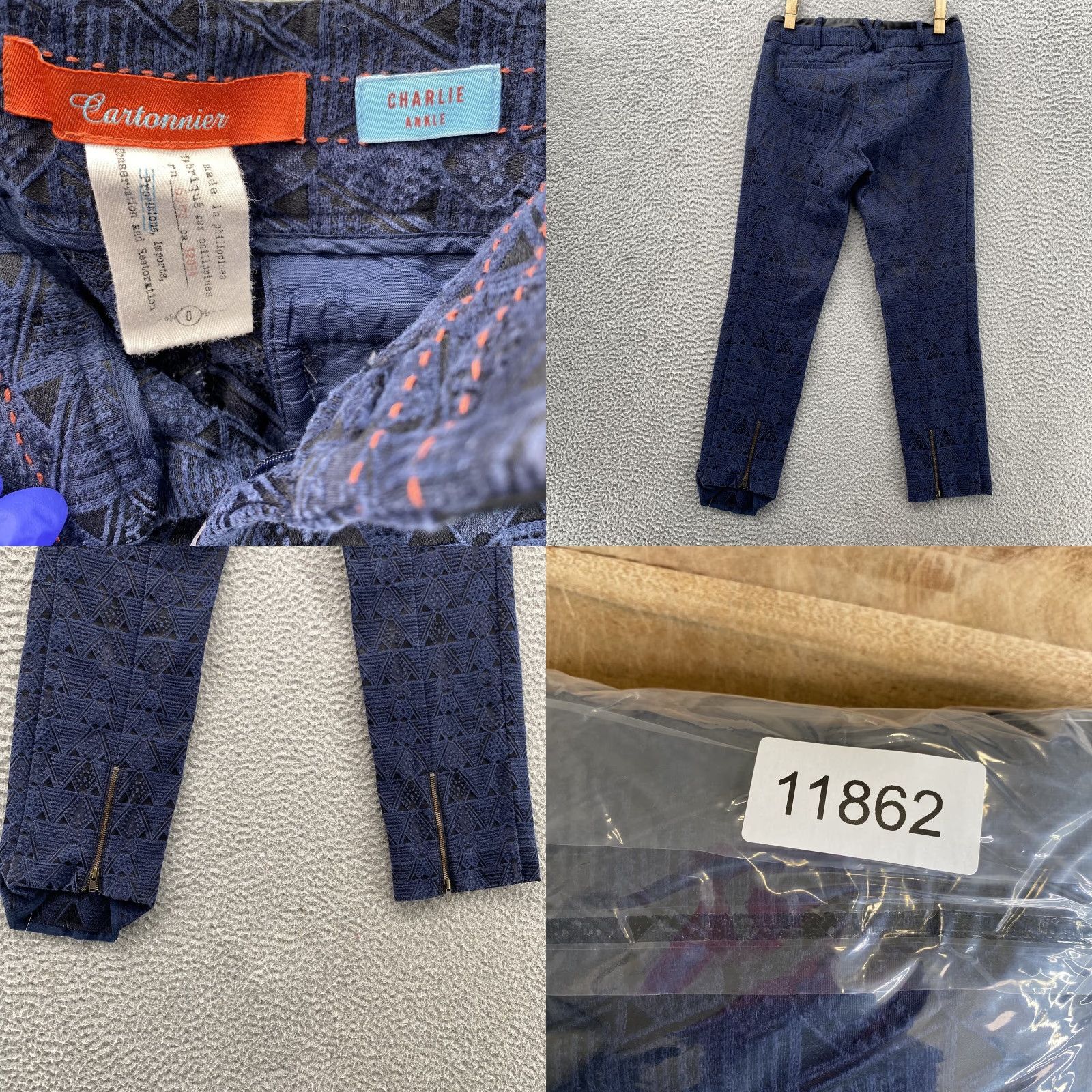 Anthropologie Anthropologie Cartonnier Pants Women 0 Blue Pattern Charlie Ankle Trouser Preppy Size 25" / US 0 / IT 36 - 8 Thumbnail