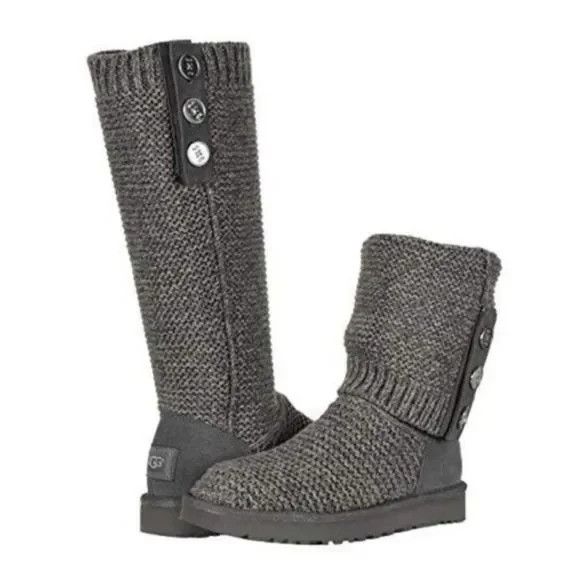 Ugg Ugg 7 Gray PURL CARDY Knit Winter Boots Fold Over Slouch Con Size US 7 / IT 37 - 1 Thumbnail