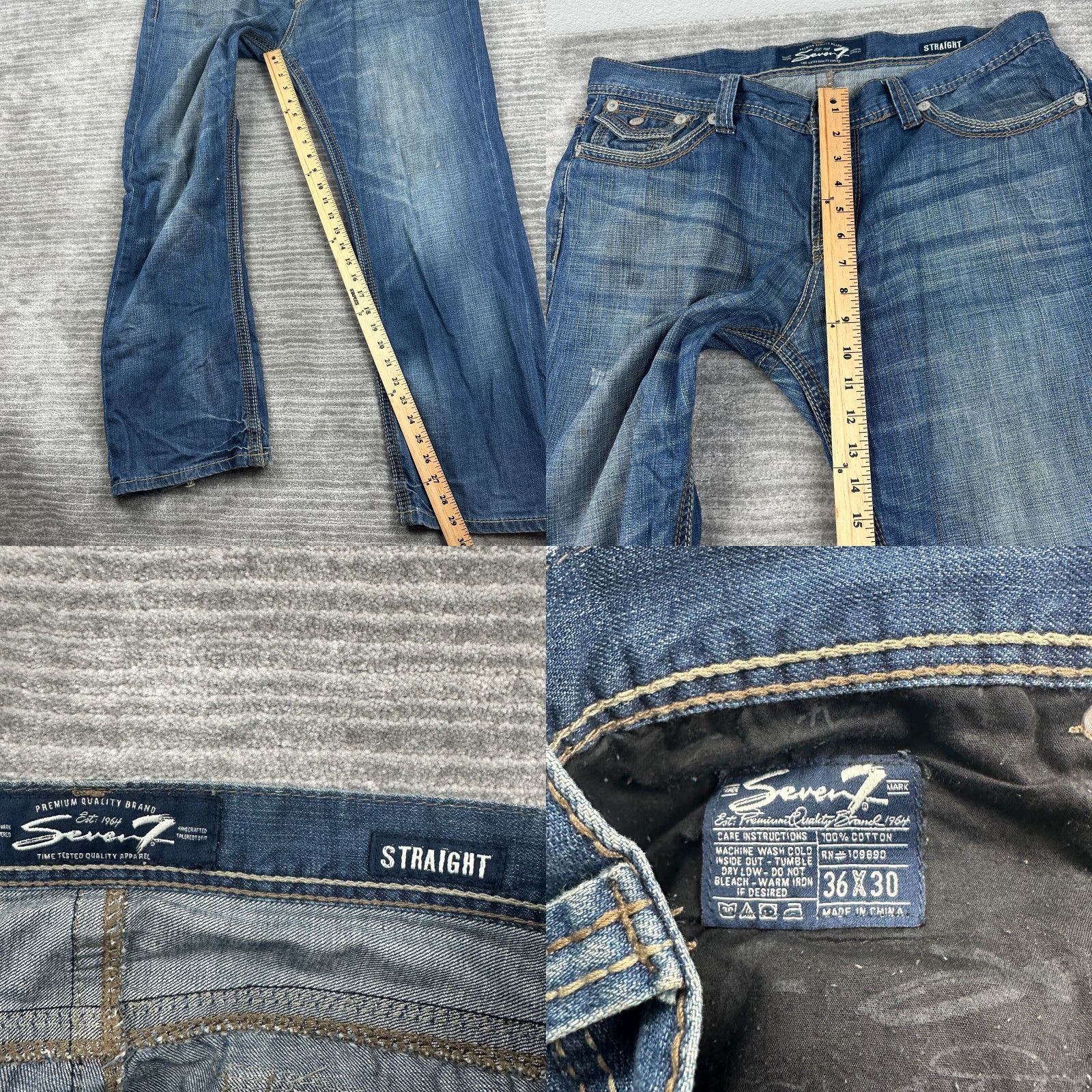 Vintage Seven7 Jeans Mens 36x30 Blue Denim Pants Straight Casual Cotton Pockets Adult Size US 36 / EU 52 - 8 Thumbnail