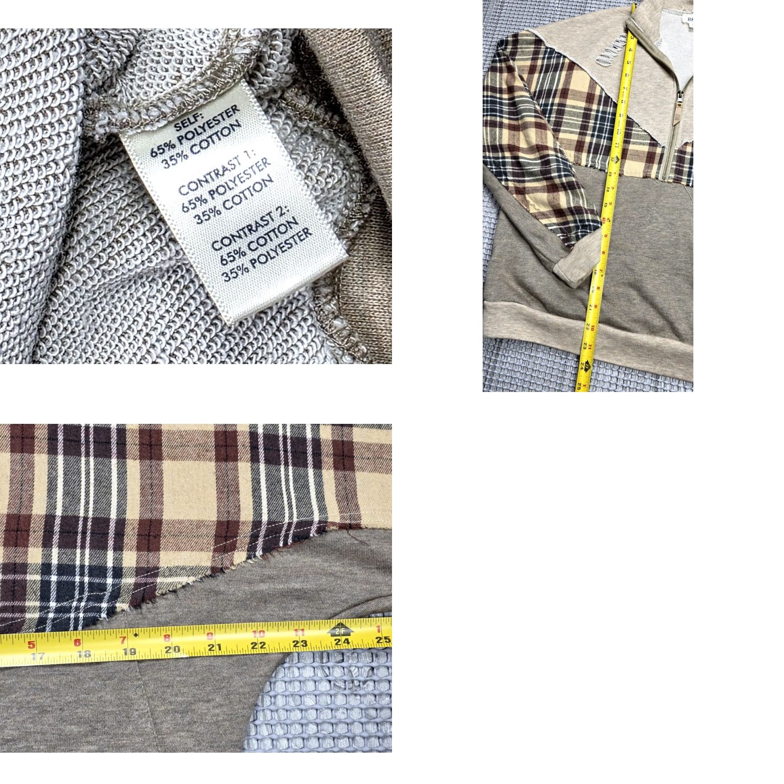 BKE BKE Destructed Mock Neck Plaid Distressed Quarter Zip Long Sleeve Pullover S Shirt Women Brown 1/4 Zip Pullover Distressed Plaid Embroidered Zipper Size S / US 4 / IT 40 - 9 Thumbnail