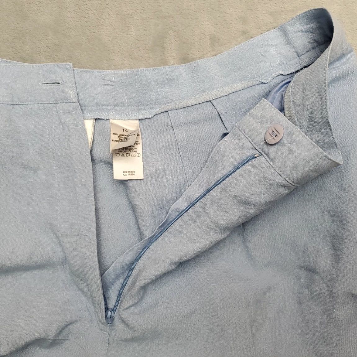 Liz Claiborne Villager Linen Blend Pants Women 16 Blue Pleated Front Classic Summer Comfort Cropped Pockets Zip Linen Rayon Solid Casual Girls Womens Size 38" / US 16 / IT 52 - 4 Thumbnail