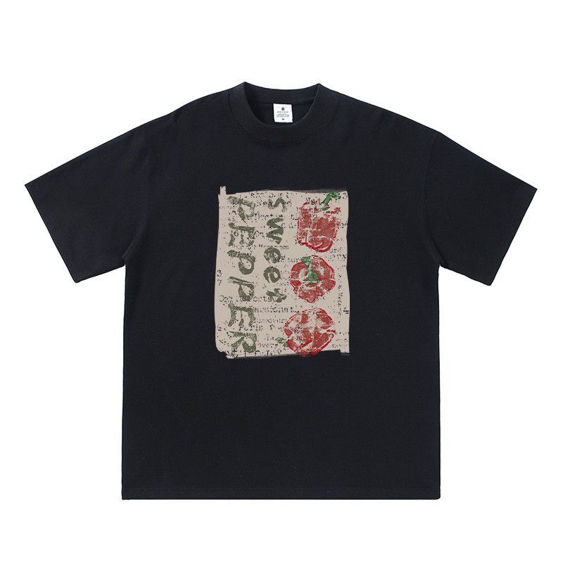 Japanese Brand Men's Loose Hip-Hop T-Shirt with Green Pepper Pattern Size US M / EU 48-50 / 2 - 1 Preview