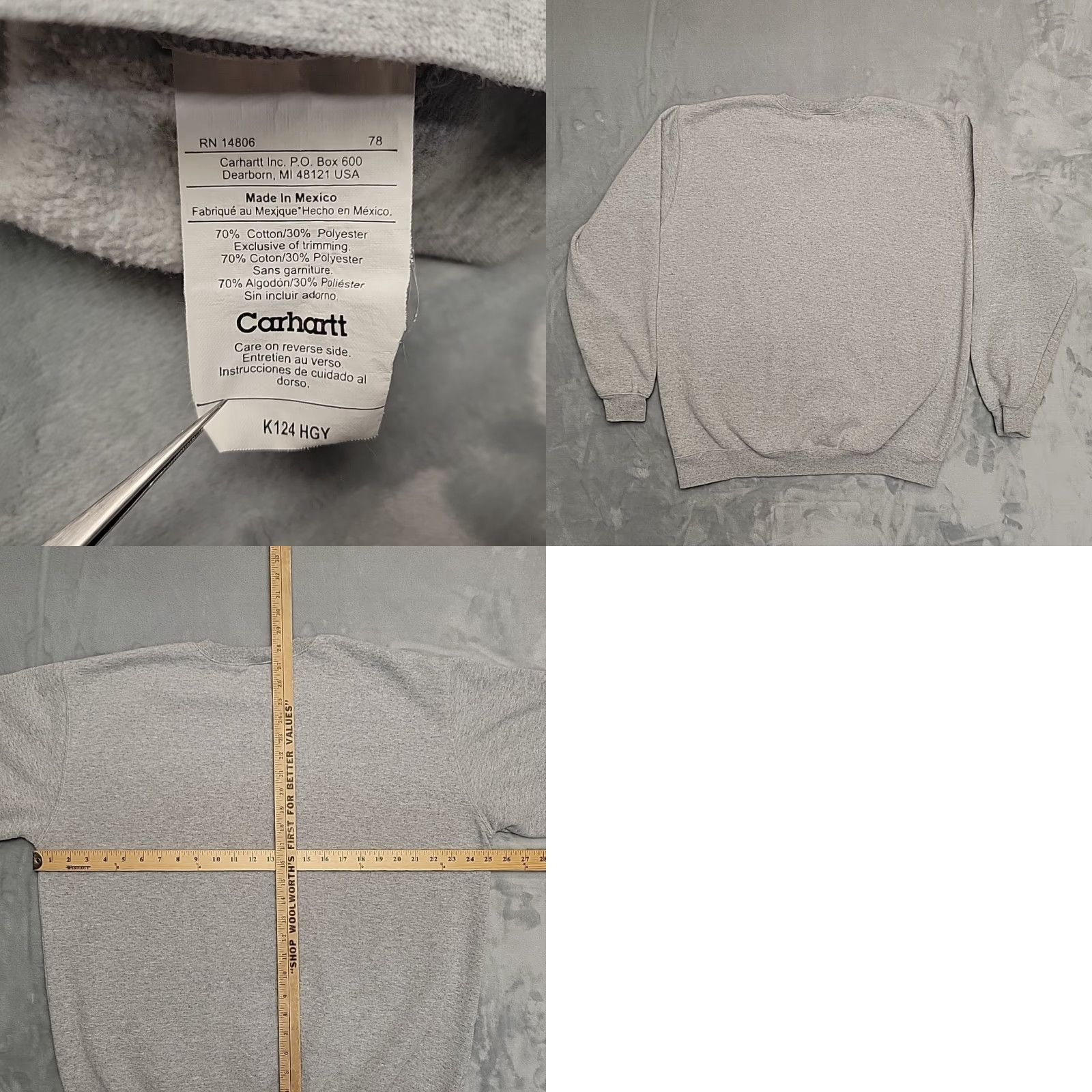 Carhartt VINTAGE Carhartt Sweatshirt Men L Gray Fleece Heavyweight Workwear Crewneck K124 HGY Size US L / EU 52-54 / 3 - 8 Thumbnail