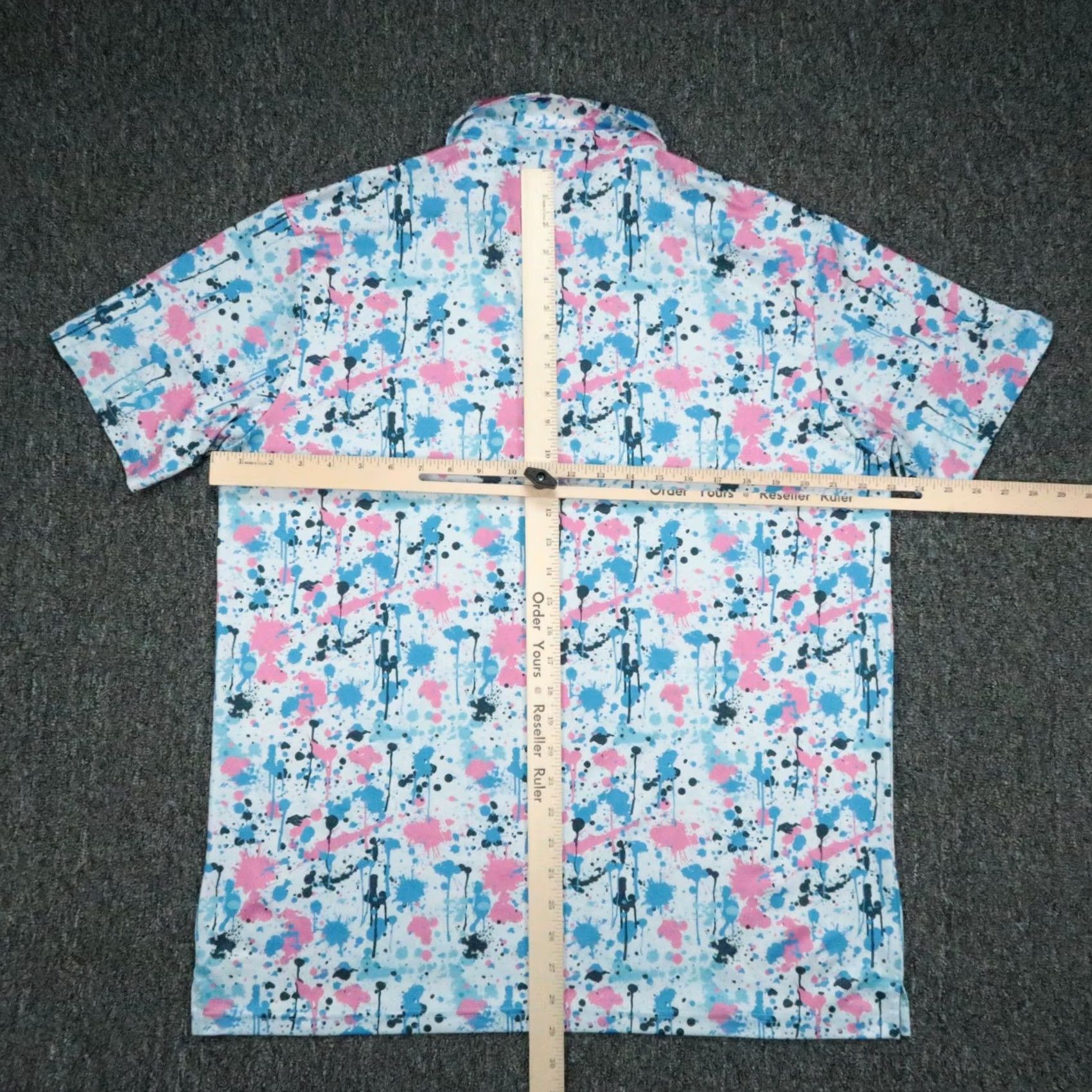 Vintage Pins & Aces Polo Shirt Mens XL White Blue Paint Splatter Print Short Sleeve Polo*/ Size US XL / EU 56 / 4 - 5 Thumbnail
