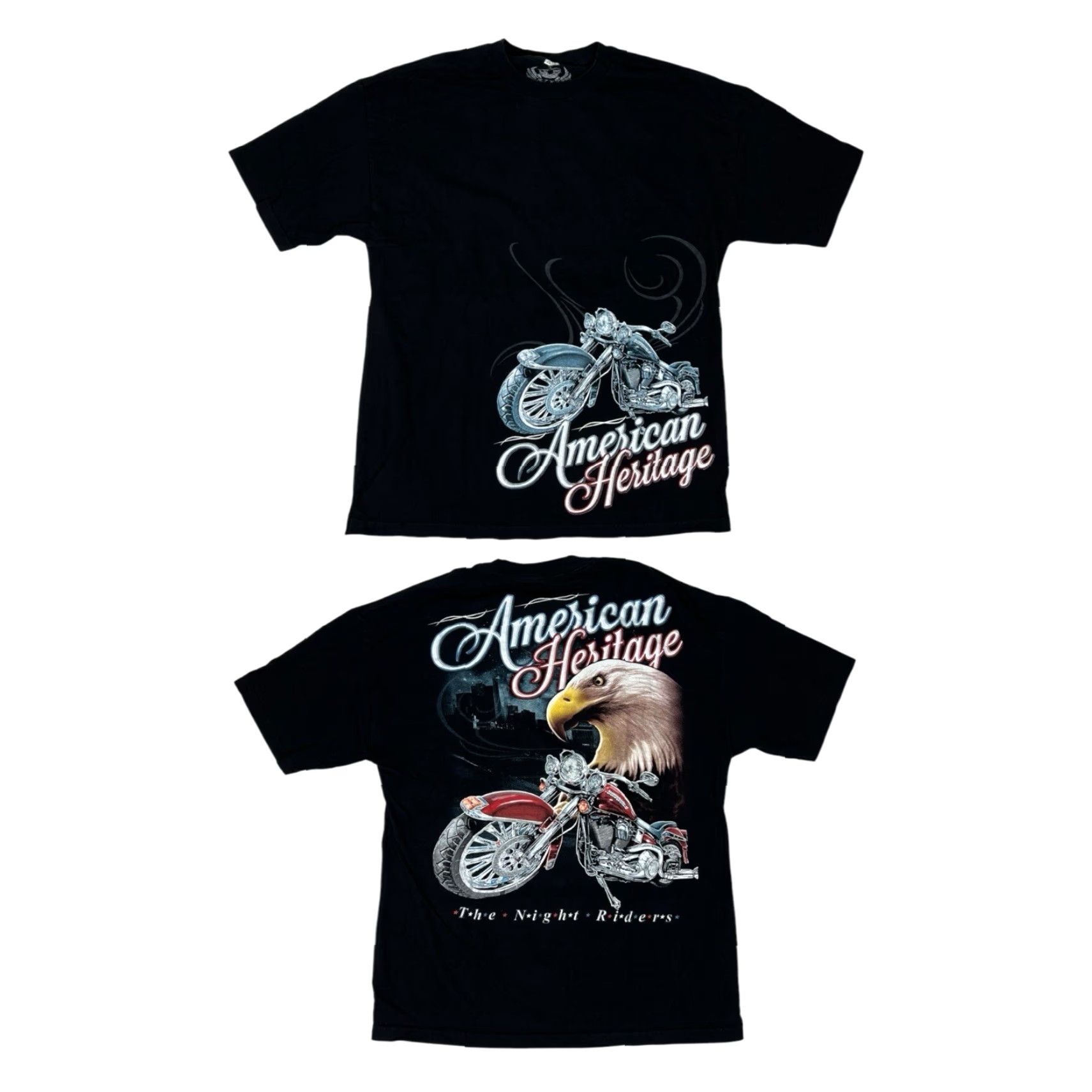 Vintage American Heritage T-Shirt XL Black Biker Motorcycle Eagle “The Night Riders” 90s USA Men Size US XL / EU 56 / 4 - 2 Thumbnail