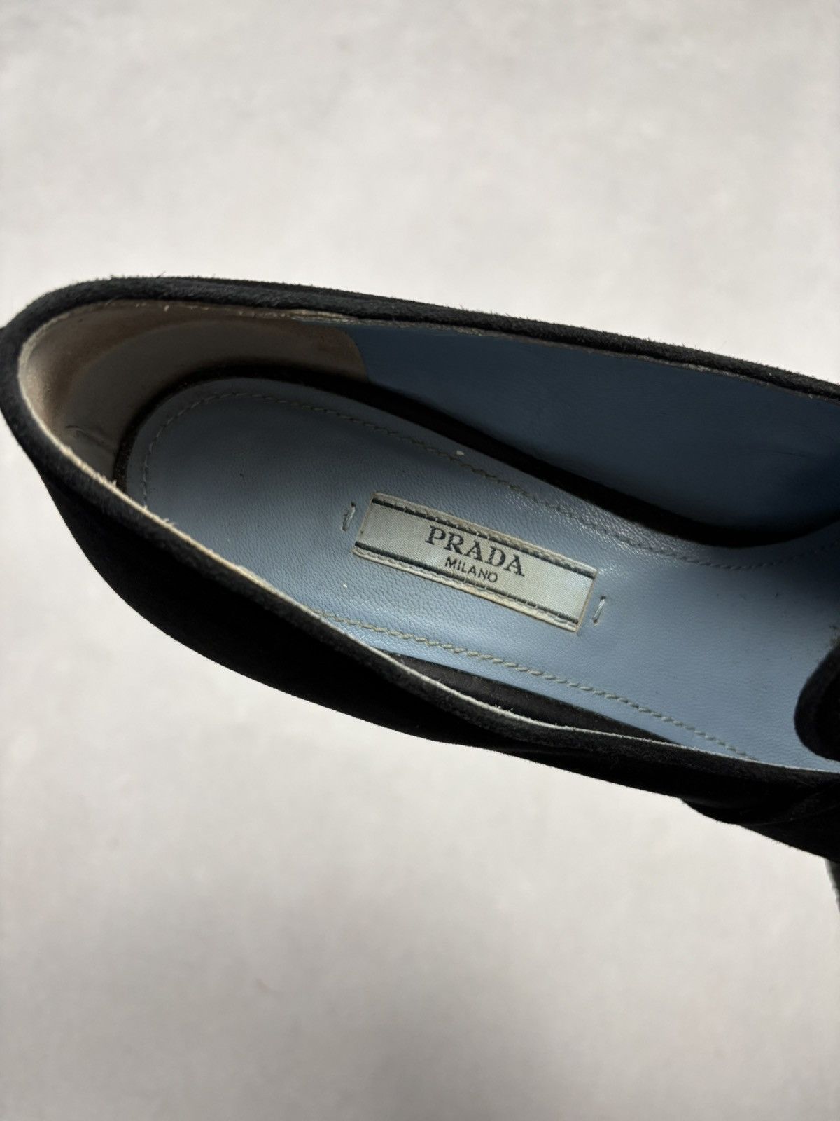 Prada Prada Milano Suede Logo Strap Block Heel Loafers Black 38.5 Size US 8.5 / IT 38.5 - 10 Thumbnail
