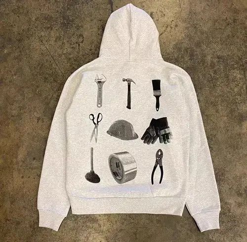 Japanese Brand Gray casual retro decoration tools print loose hoodie Size US L / EU 52-54 / 3 - 7 Thumbnail