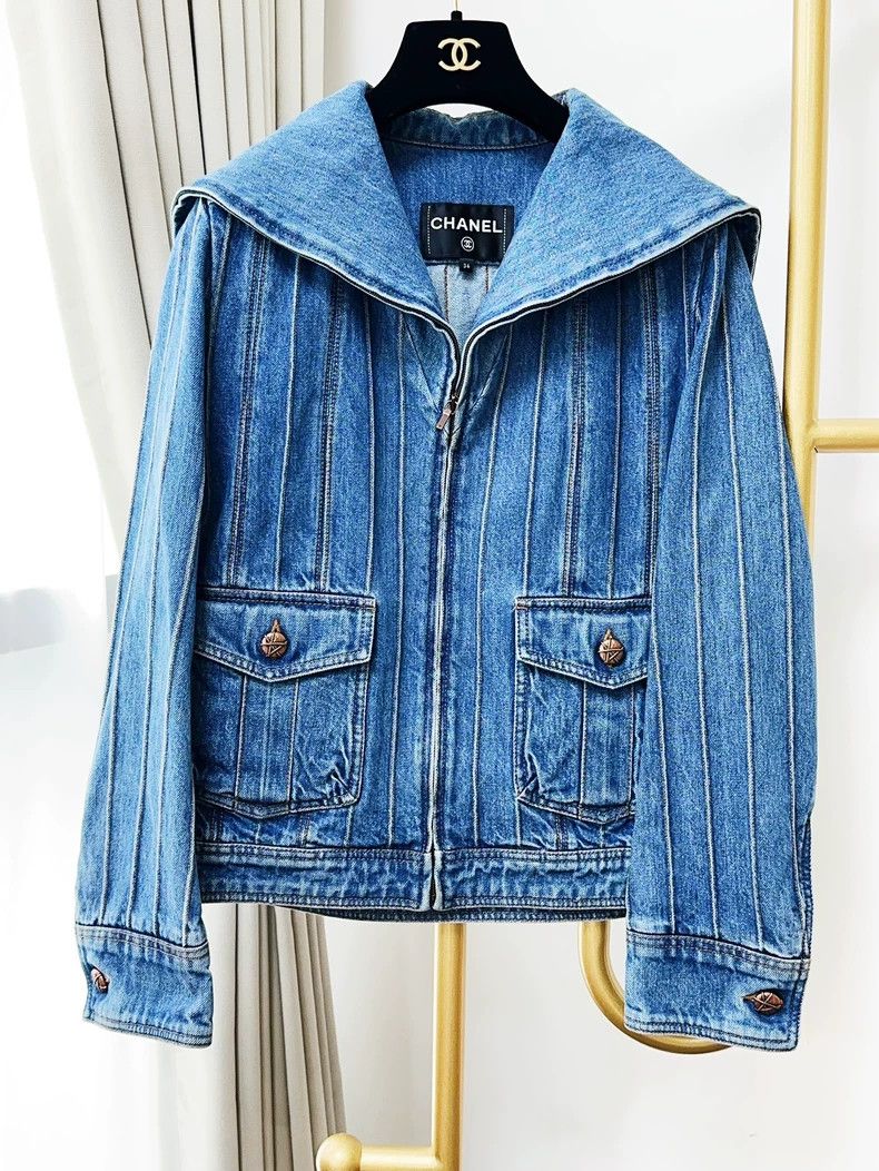 Chanel Chanel Blue Denim Jacket with Sailor Collar - dmc Size US XS / EU 42 / 0 - 1 Thumbnail