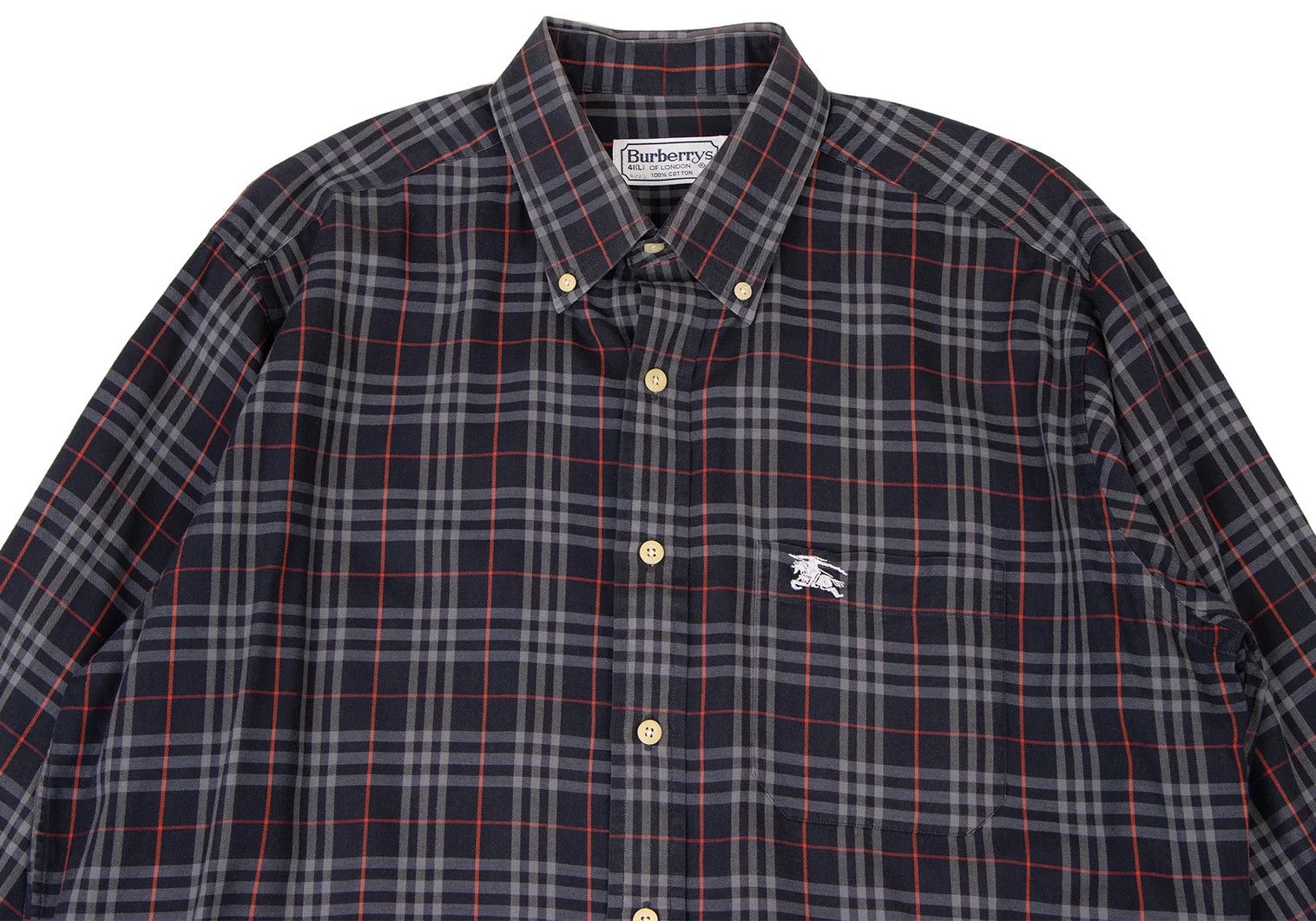 Burberry Cotton Button-Down Check Shirt in Navy Gray Red Size 41 Size US M / EU 48-50 / 2 - 2 Thumbnail