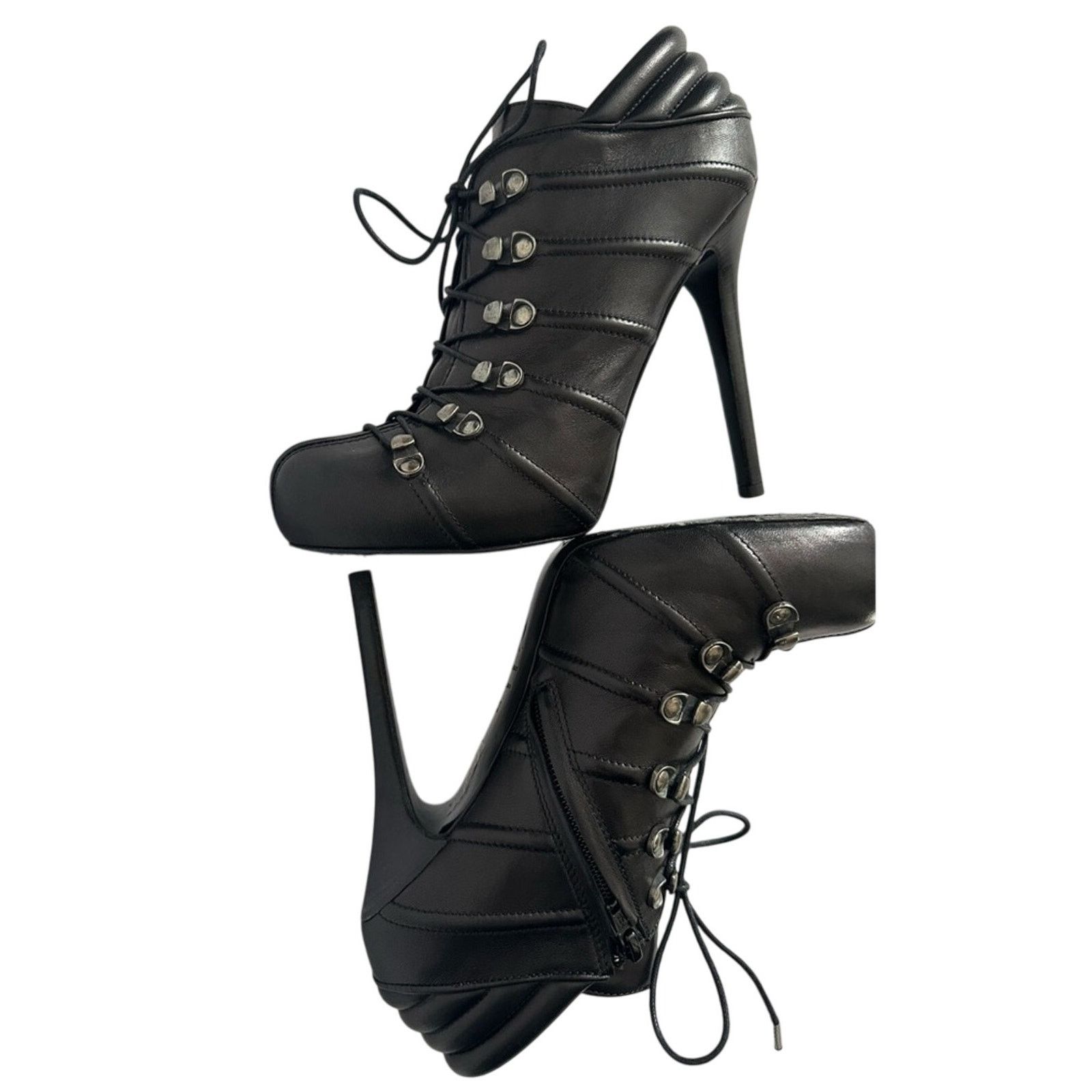 Alexander McQueen Studded Biker Booties Black IT 38 US 8 Stiletto Lace / Zip Size US 8 / IT 38 - 3 Thumbnail