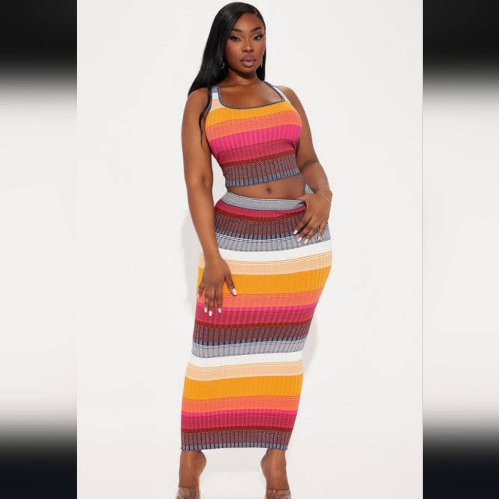 Fashion Nova NWT Fashion Nova Summer Vibe Striped Metallic Skirt Size 38" / US 16 / IT 52 - 3 Thumbnail