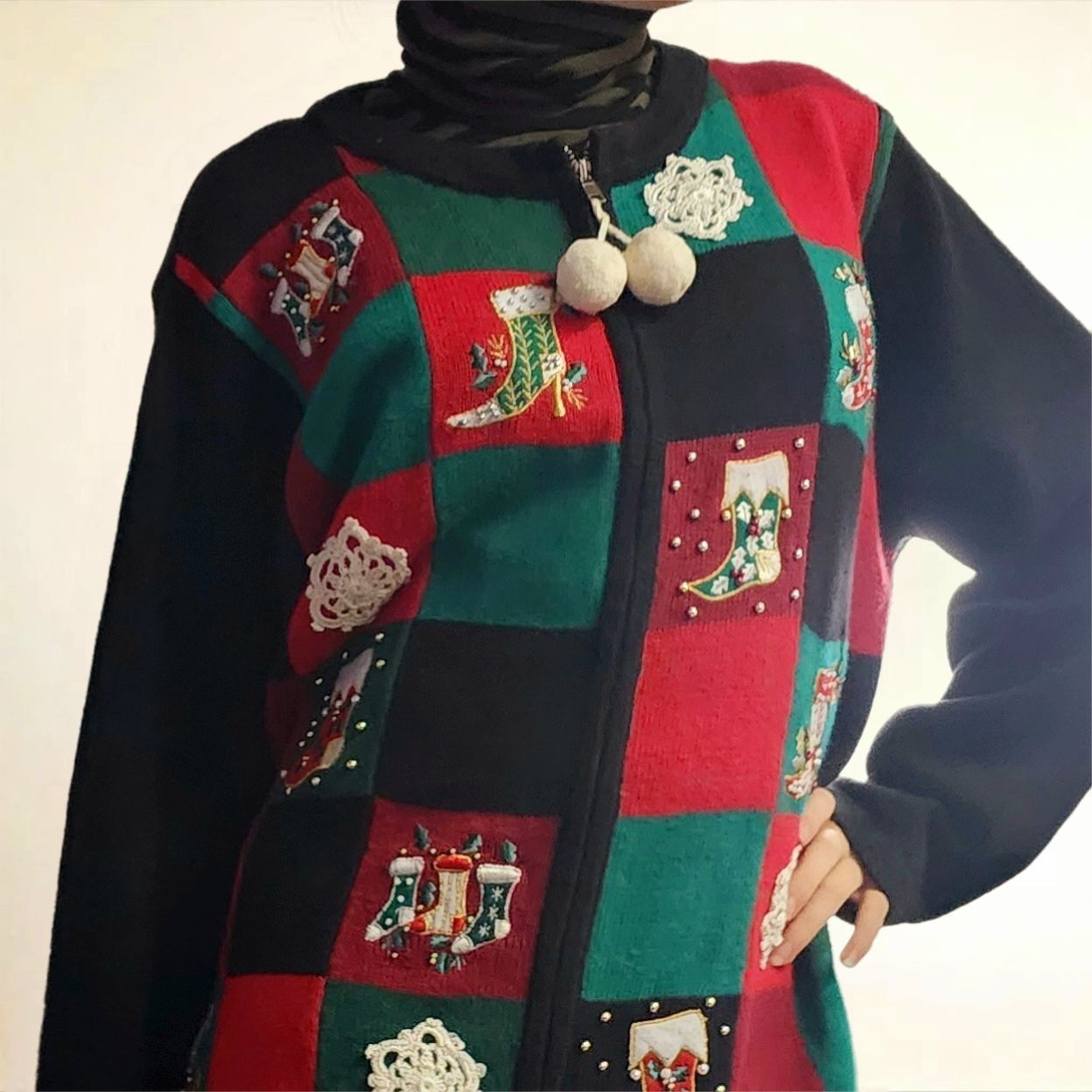 Vintage Vintage Ugly Christmas Sweater Vtg Embroidered Zip Up Knit C Size L / US 10 / IT 46 - 2 Thumbnail