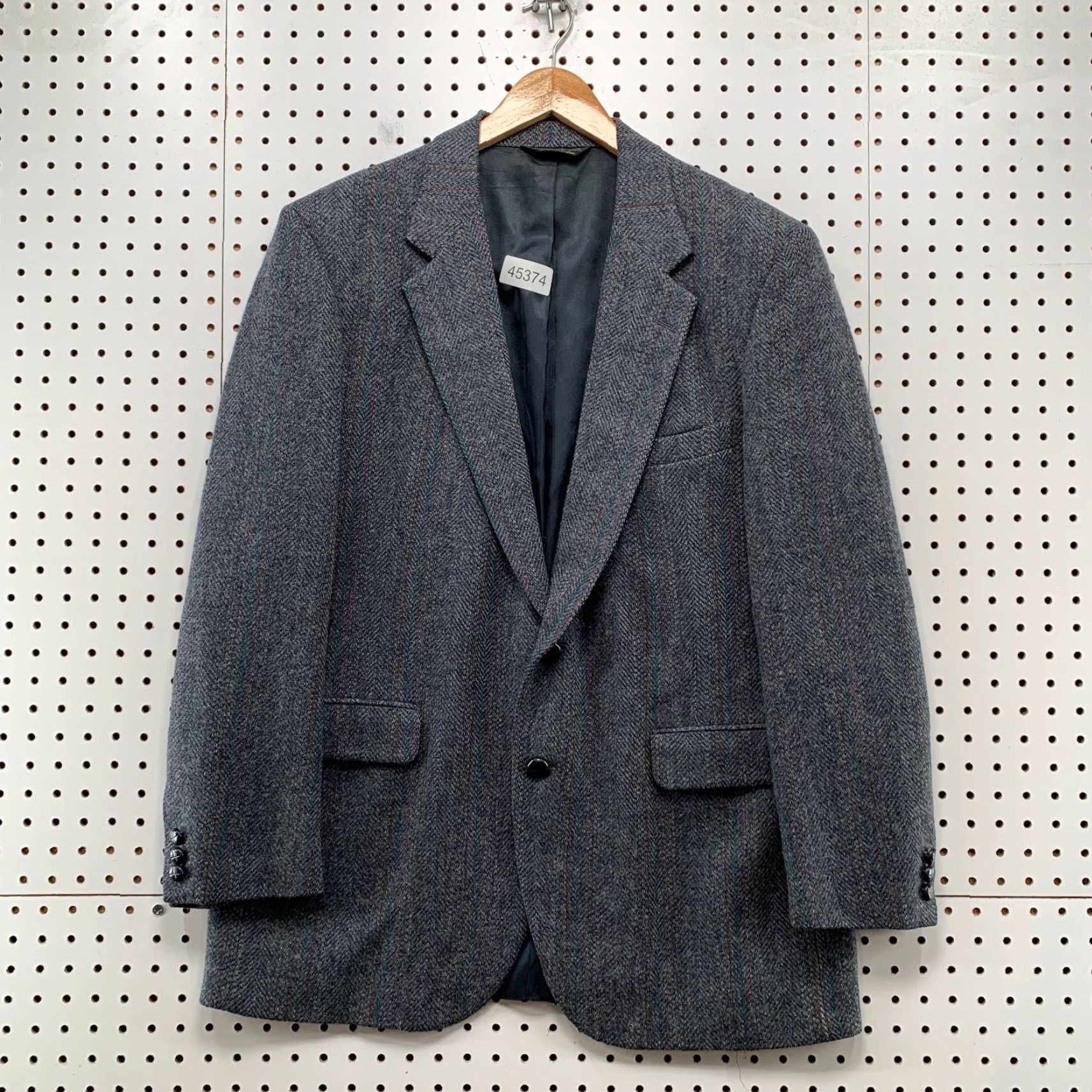 Vintage VINTAGE Eagle 100% Wool Blazer Mens Size 42 Gray Herringbone Striped USA Jacket Blazer Size 42R - 2 Thumbnail
