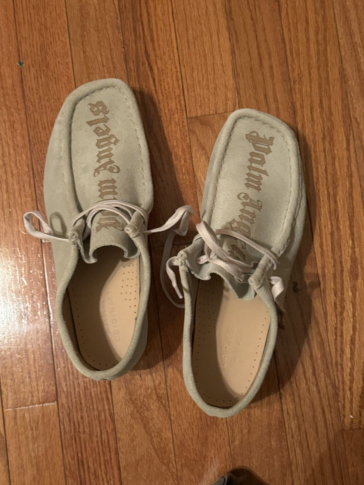 image of Clarks x Palm Angels Clark Logo Etched Wallabee Shoes in Green, Men's (Size 11)