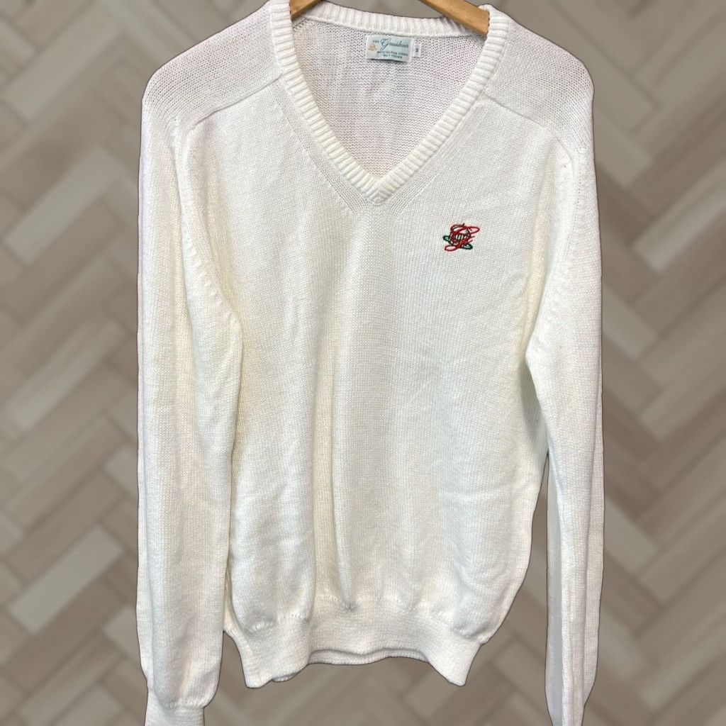 Vintage VINTAGE Greenbrier USA Knit Sweatshirt White Medium Pullover Sweater Men 90s Graphic Print All Seasons Casual Size US M / EU 48-50 / 2 - 1 Thumbnail