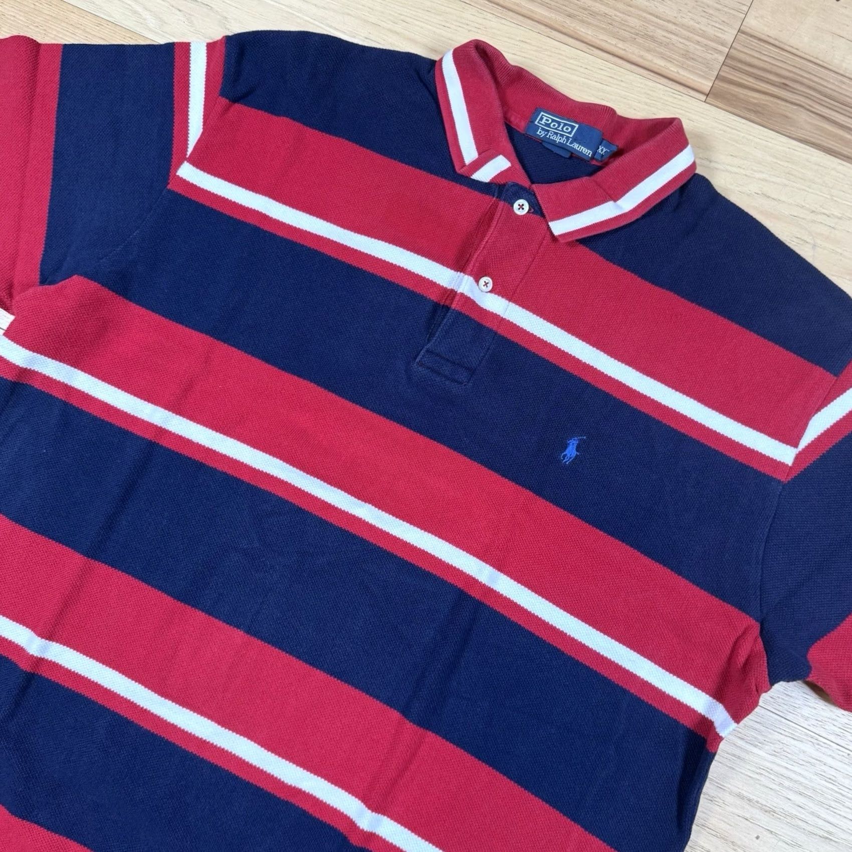 Polo Ralph Lauren VINTAGE Polo Ralph Lauren Rugby Shirt Mens 2XL Blue Stripe Short Sleeve Polo USA Cotton Size US XXL / EU 58 / 5 - 2 Thumbnail