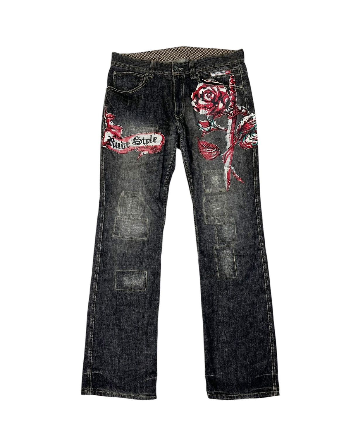 Japanese Brand Nicole Club For Men Patchwork Painting Denim Jeans Size US 33 - 1 Thumbnail