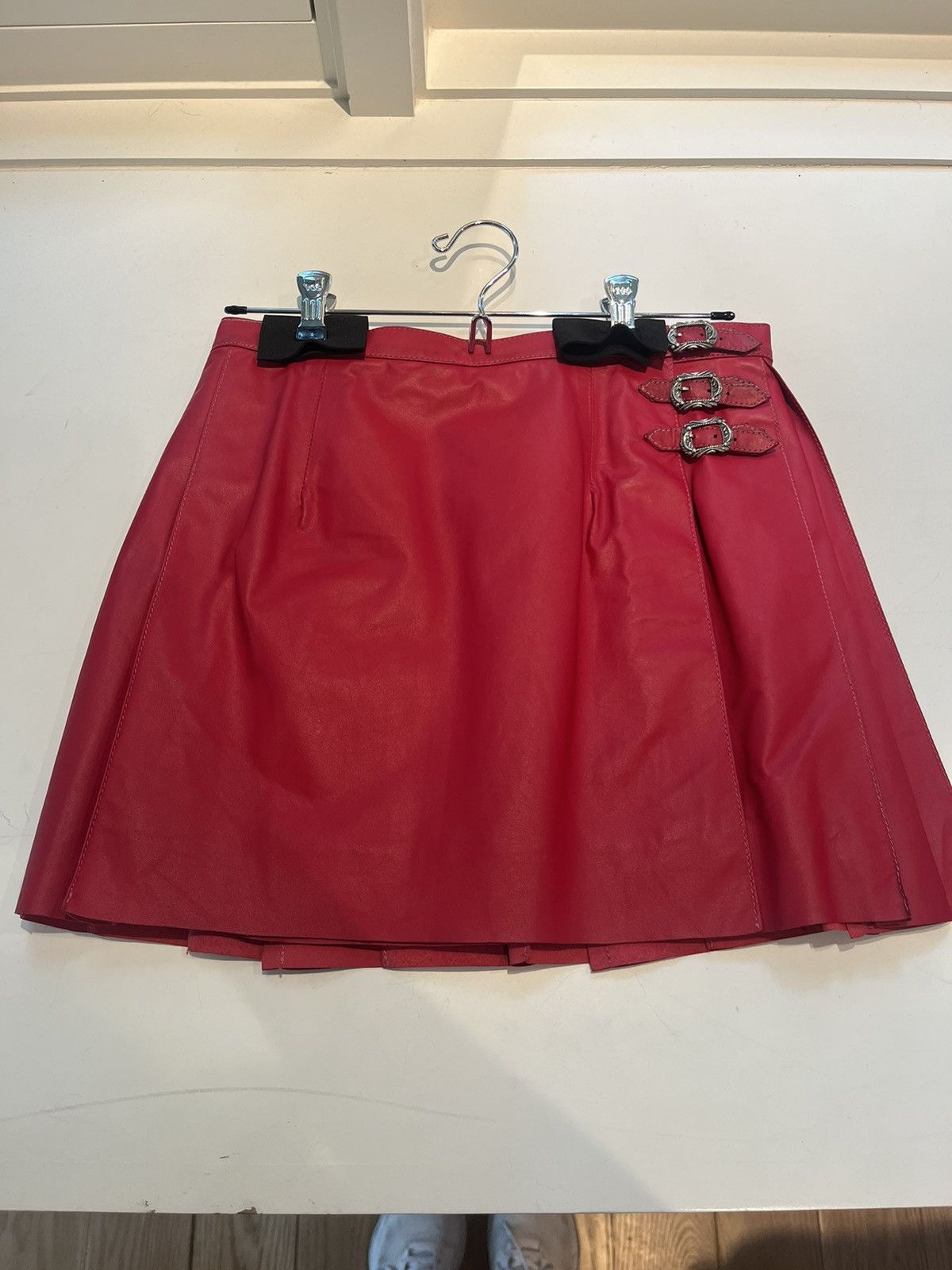 image of Chrome Hearts X Bella Leather Skirt in Red, Women's (Size 26)