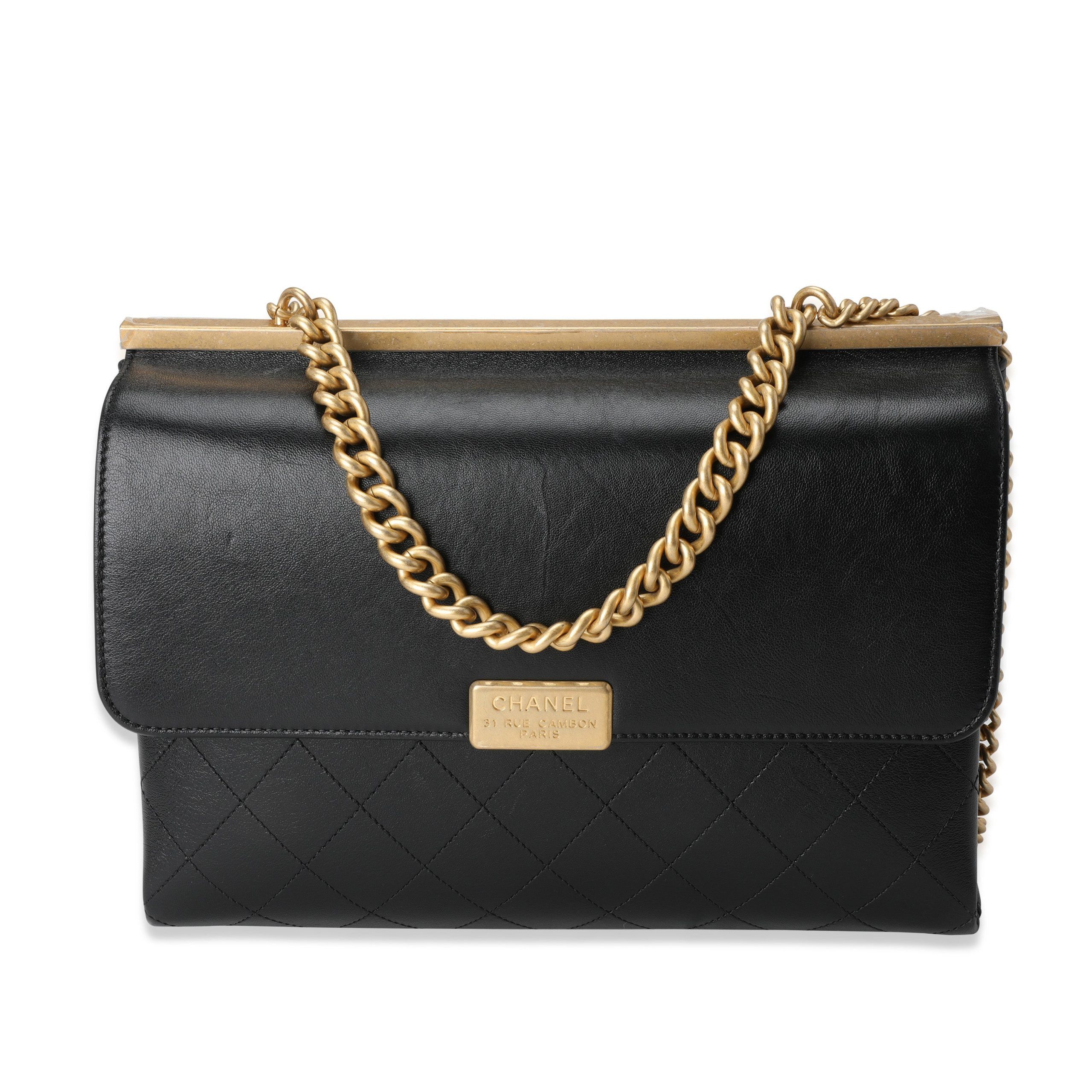 image of Chanel Black Quilted Calfskin Chain Handle Shopping Bag, Women's