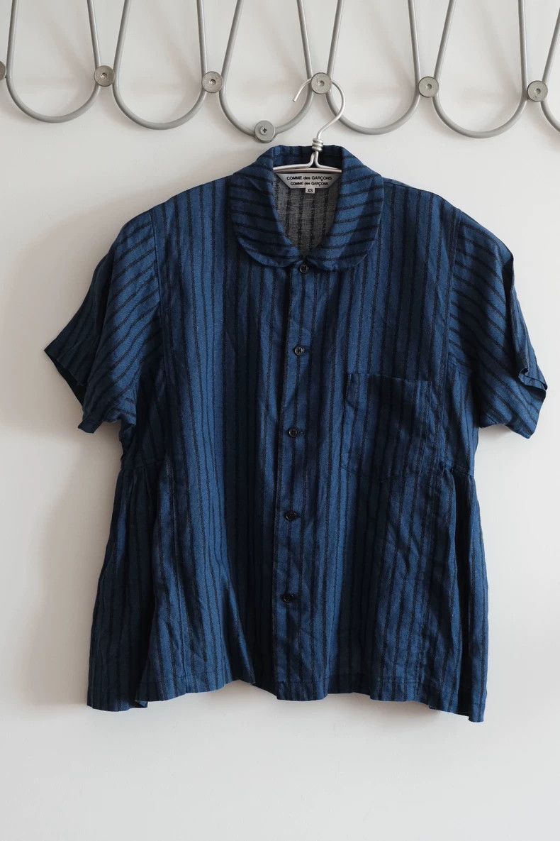 Comme Des Garcons Sapphire Blue Stripe Doll Neck Short Sle