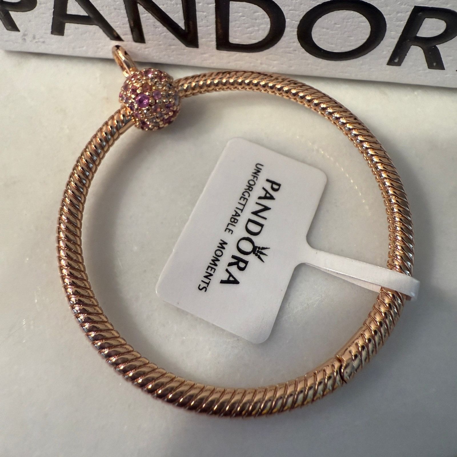pandora Authentic Pandora Rose Gold Pink Pave O Pendant Charm Holder Size ONE SIZE - 1 Thumbnail