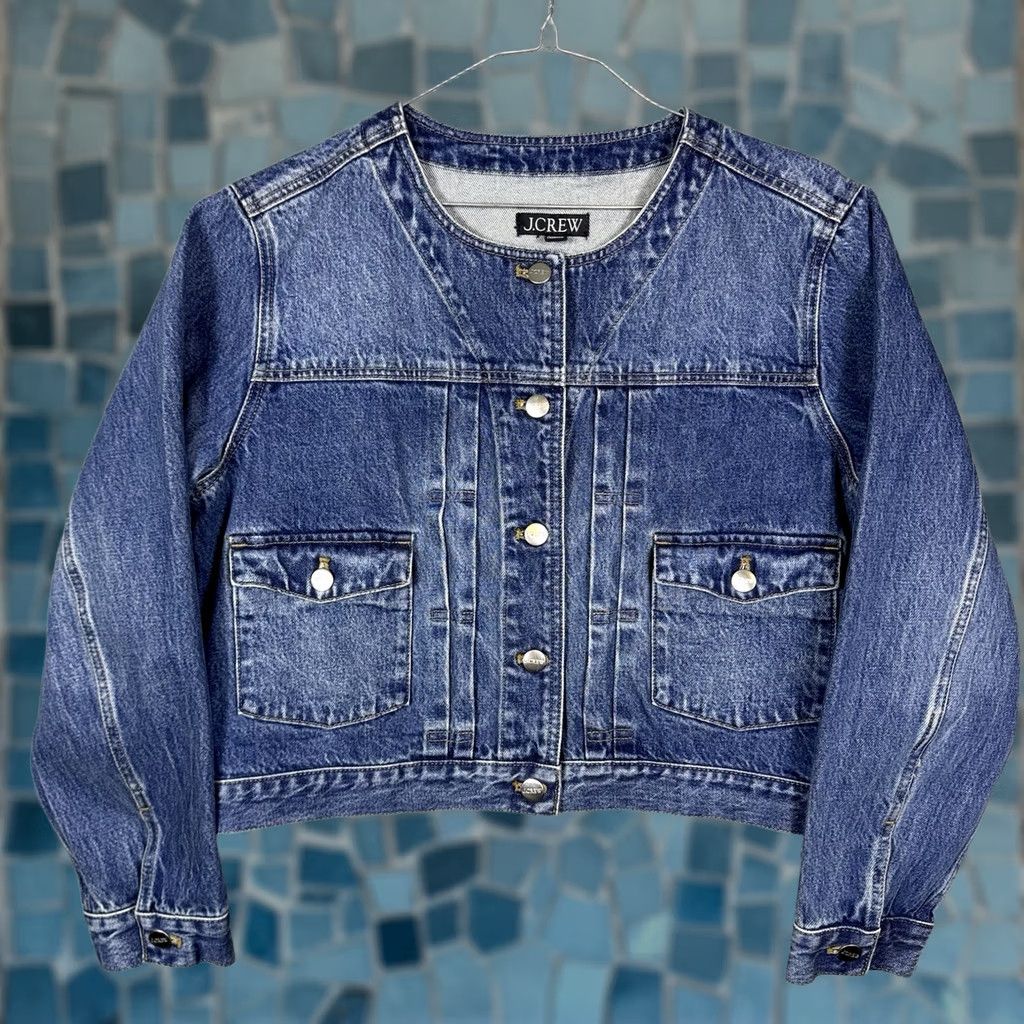 J.Crew J.Crew Denim Jacket Womens M Button Down Cropped Pleated Round Neck Short Sleeve? Size M / US 6-8 / IT 42-44 - 1 Thumbnail
