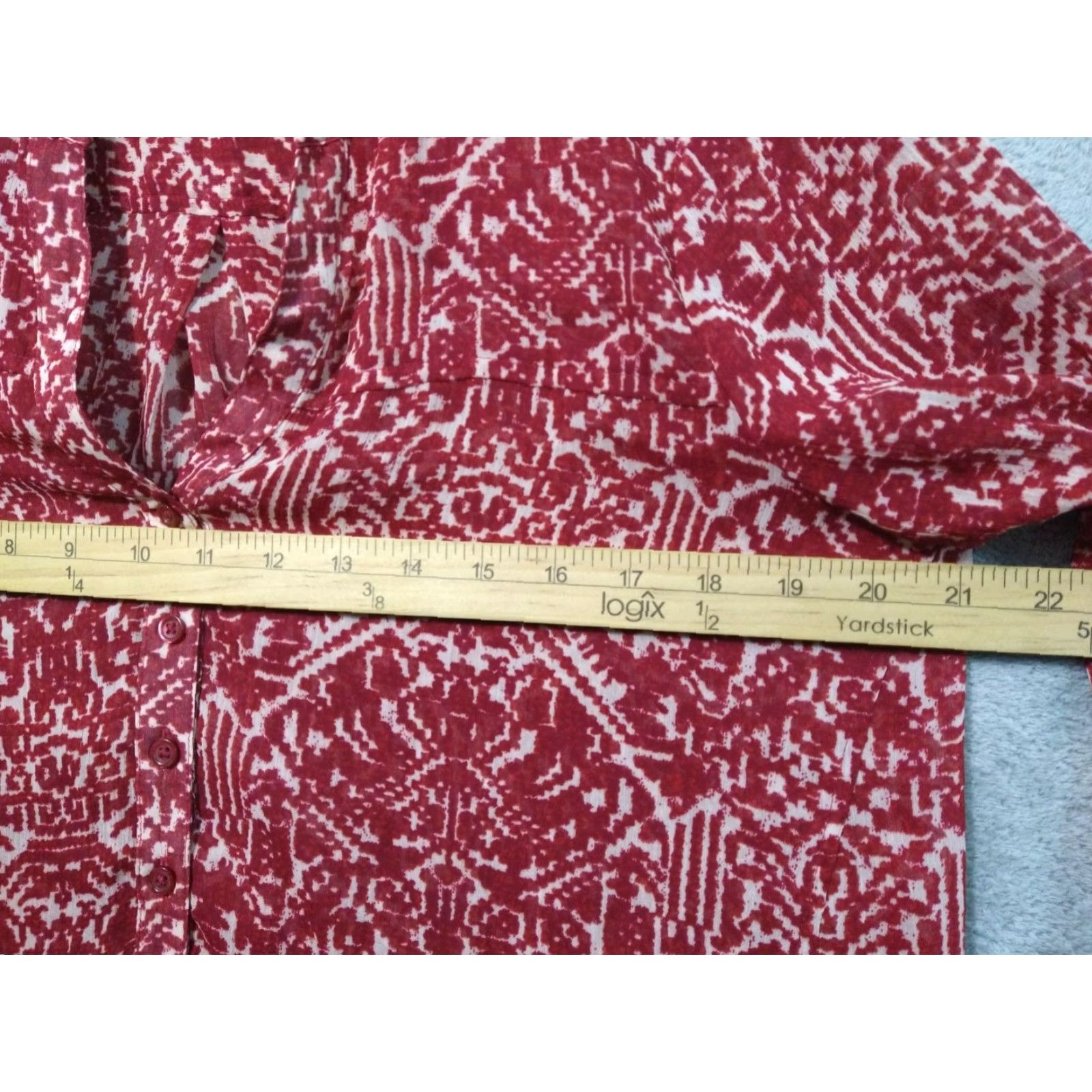 Lucky Brand Lucky Brand Shirt Womens Medium Red Henley Long Sleeve Semi Sheer Tunic Top Boho Size M / US 6-8 / IT 42-44 - 5 Thumbnail