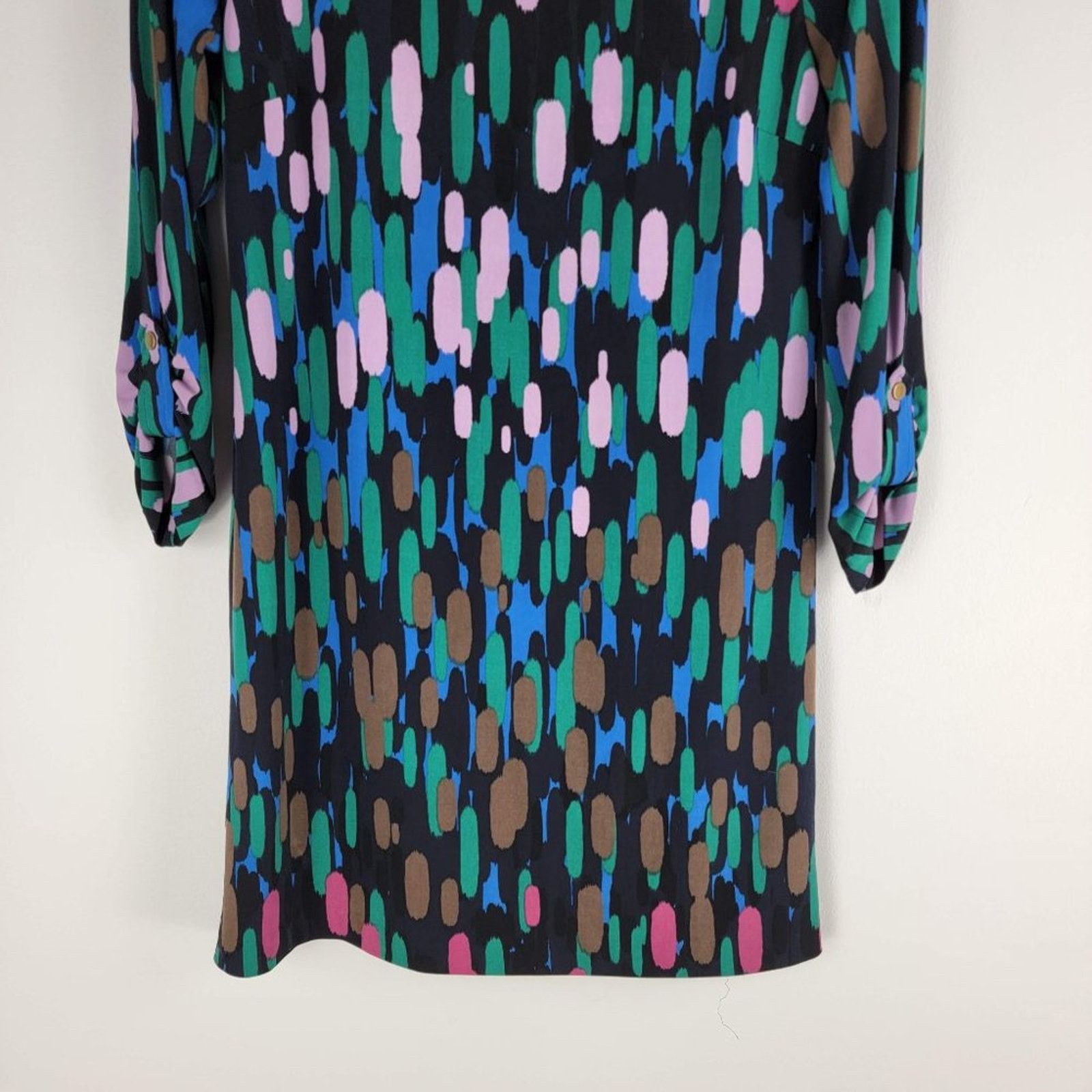 Tibi Tibi Abstract Printed Mini Dress Roll Tab Sleeves Crew Neck Size S / US 4 / IT 40 - 4 Thumbnail