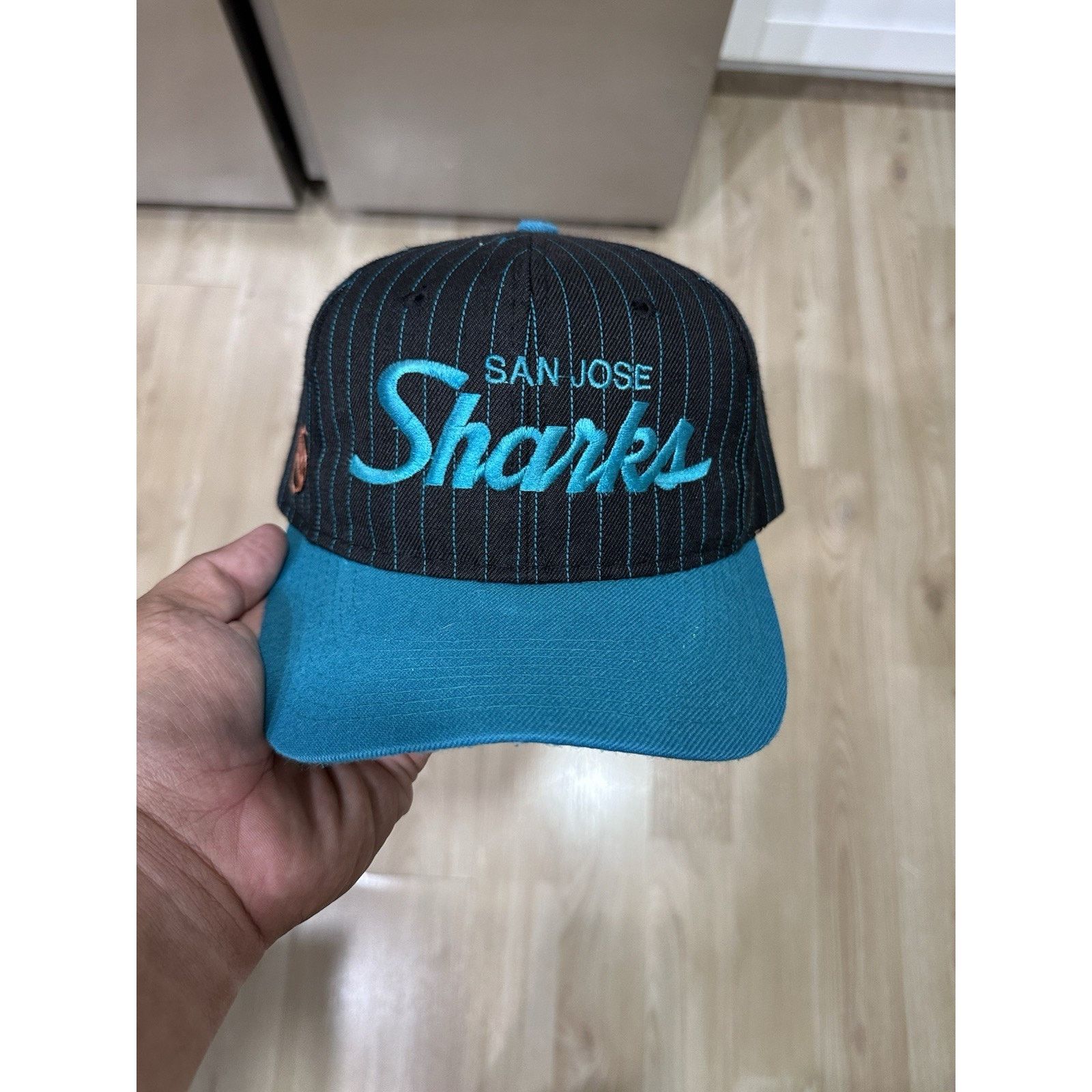 Sports Specialties Vintage San Jose Sharks Script Snapback Hat Pinstripe Size ONE SIZE - 1 Thumbnail