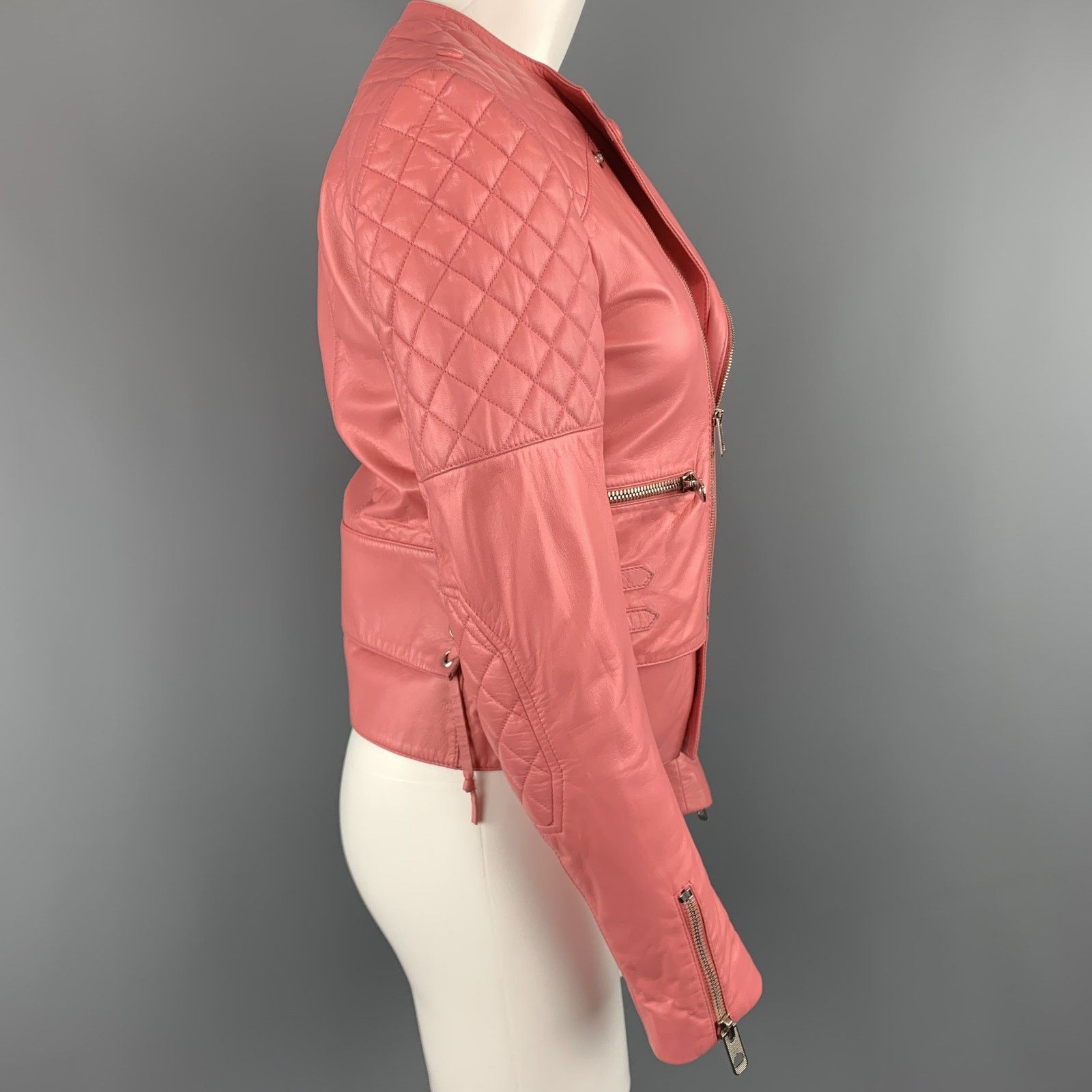 Balenciaga BALENCIAGA Size 6 Pink Quilted Leather Moto Biker Jacket Size US S / EU 44-46 / 1 - 5 Thumbnail