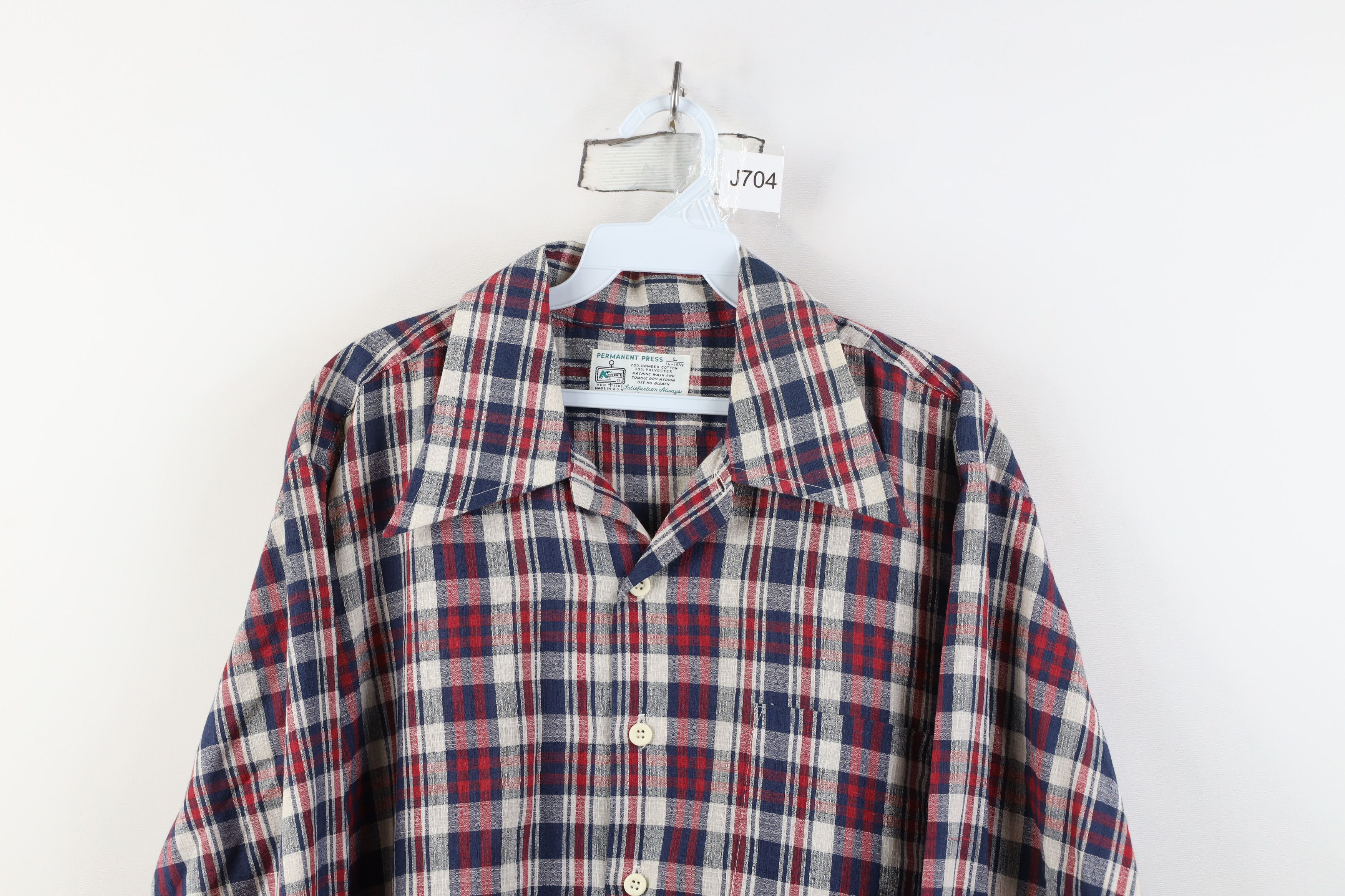 Vintage Vintage 70s Streetwear Knit Collared Button Shirt Plaid Size US L / EU 52-54 / 3 - 2 Thumbnail