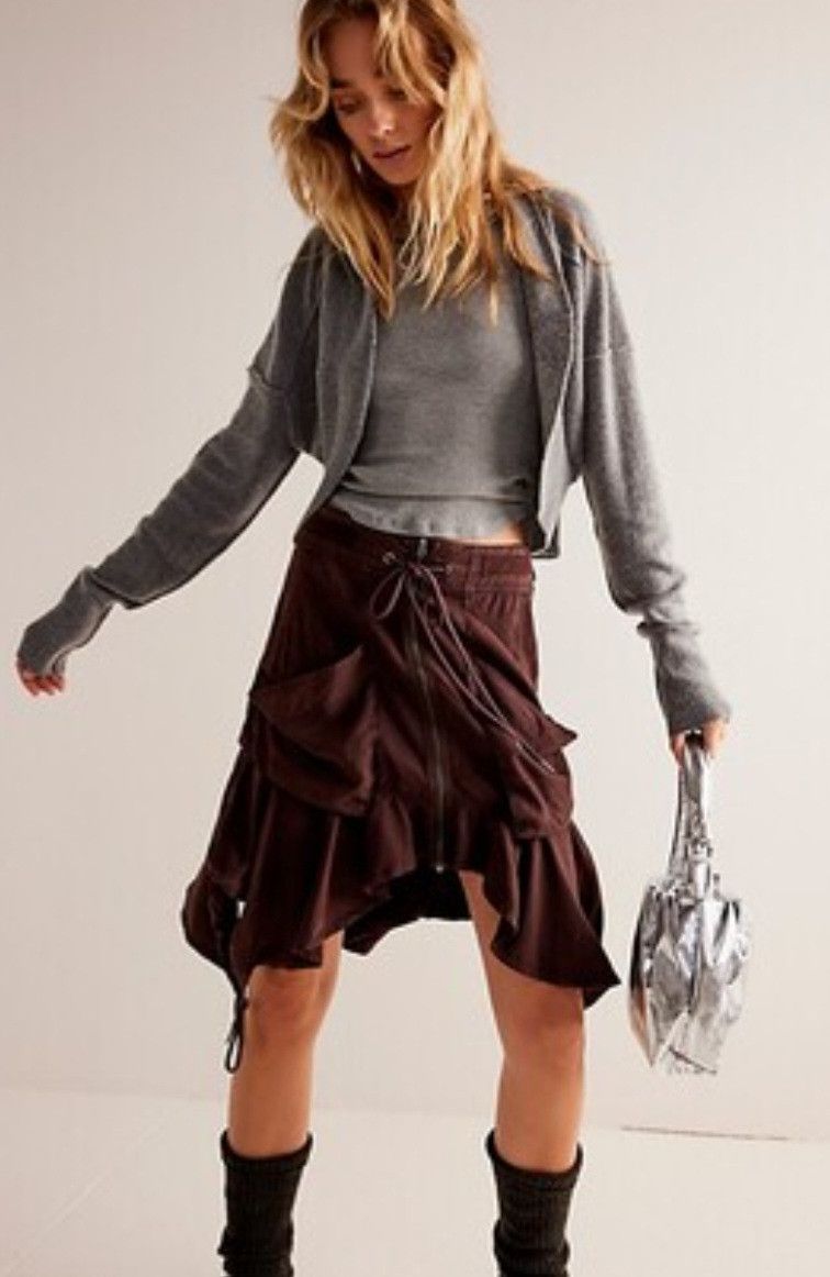 image of NWT Free People Paxton Parachute Skirt Size 4 in Brown, Women's