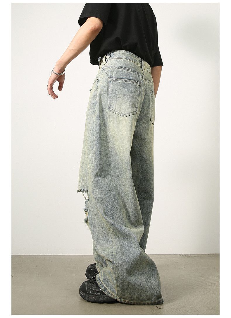 Japanese Brand × Jean Japanese retro men's washed distressed loose ripped jeans Size US 34 / EU 50 - 4 Thumbnail