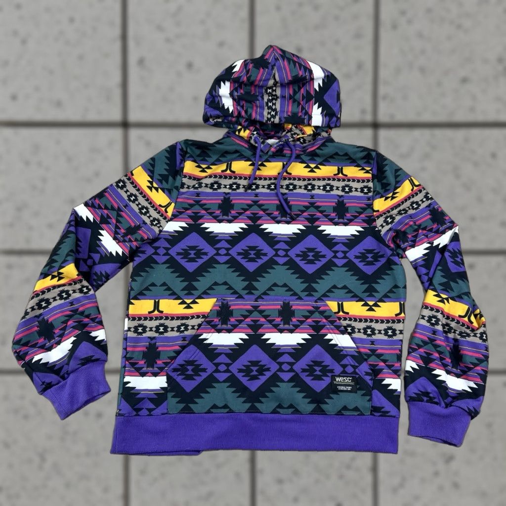 WeSC WESC Hoodie Mens M Multicolor Pullover Hooded Fleece Sweatshirt Aztec Colorful AOP Sweden Size US M / EU 48-50 / 2 - 1 Thumbnail
