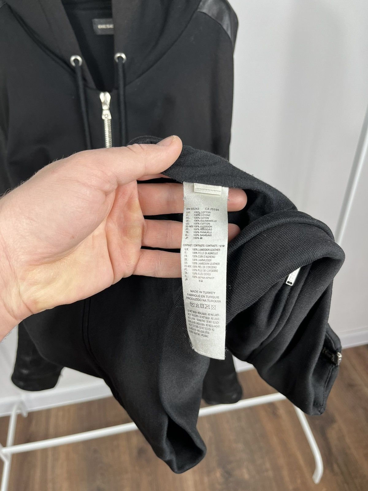 Diesel Diesel Black Zip Hoodie Jacket XL Genuine Leather Sleeves Size US XL / EU 56 / 4 - 7 Thumbnail