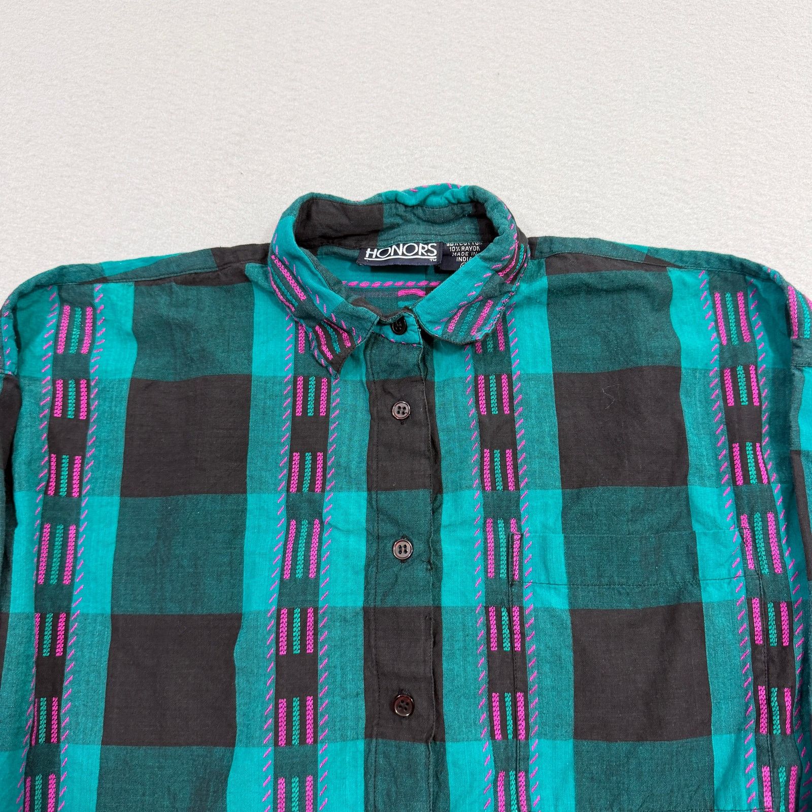 Vintage Vintage Honors Button Up Shirt Size Medium Teal Pink Plaid Size M / US 6-8 / IT 42-44 - 4 Thumbnail