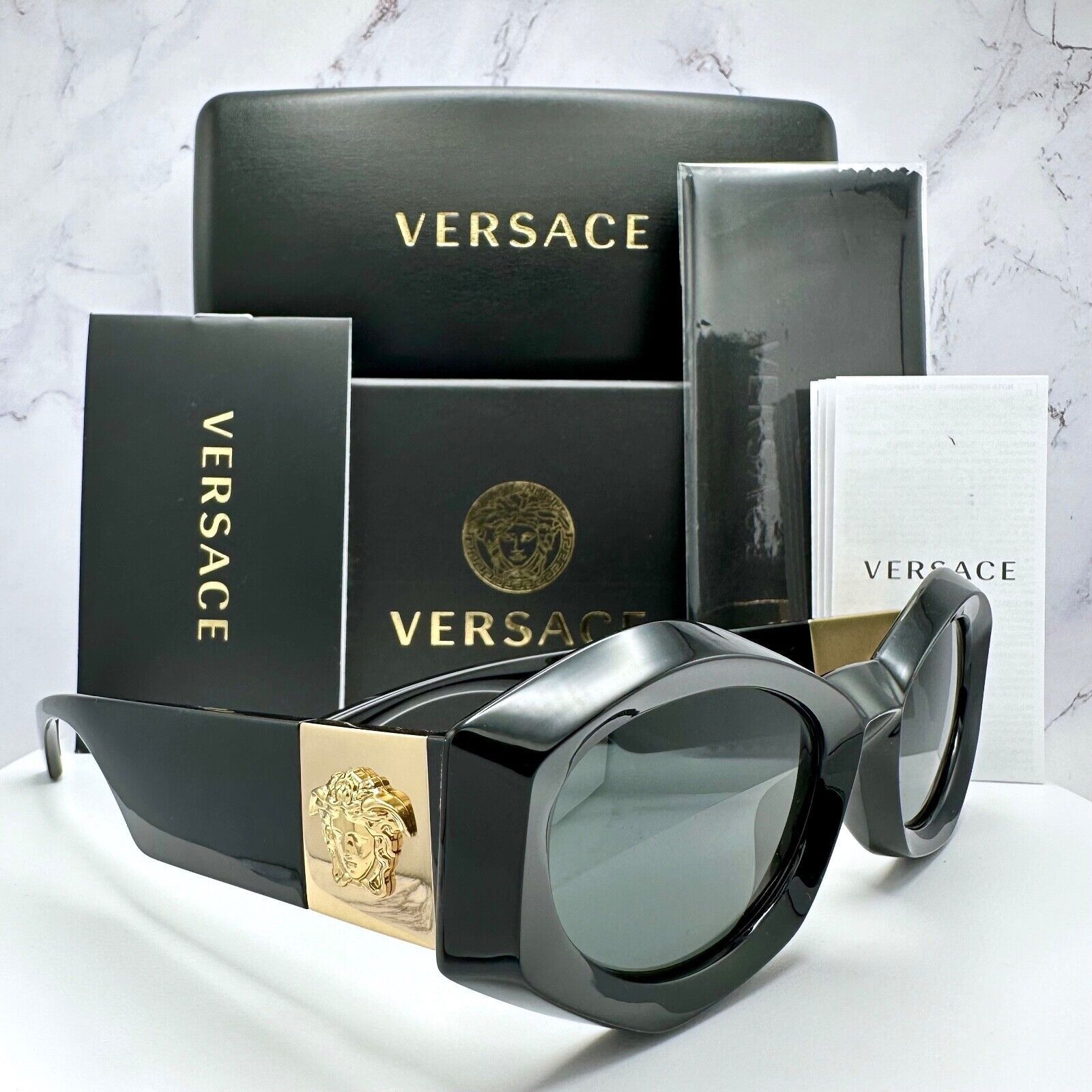 Versace New Versace Sunglasses Black Gold Medusa Plaque Oval Italy Size ONE SIZE - 2 Thumbnail
