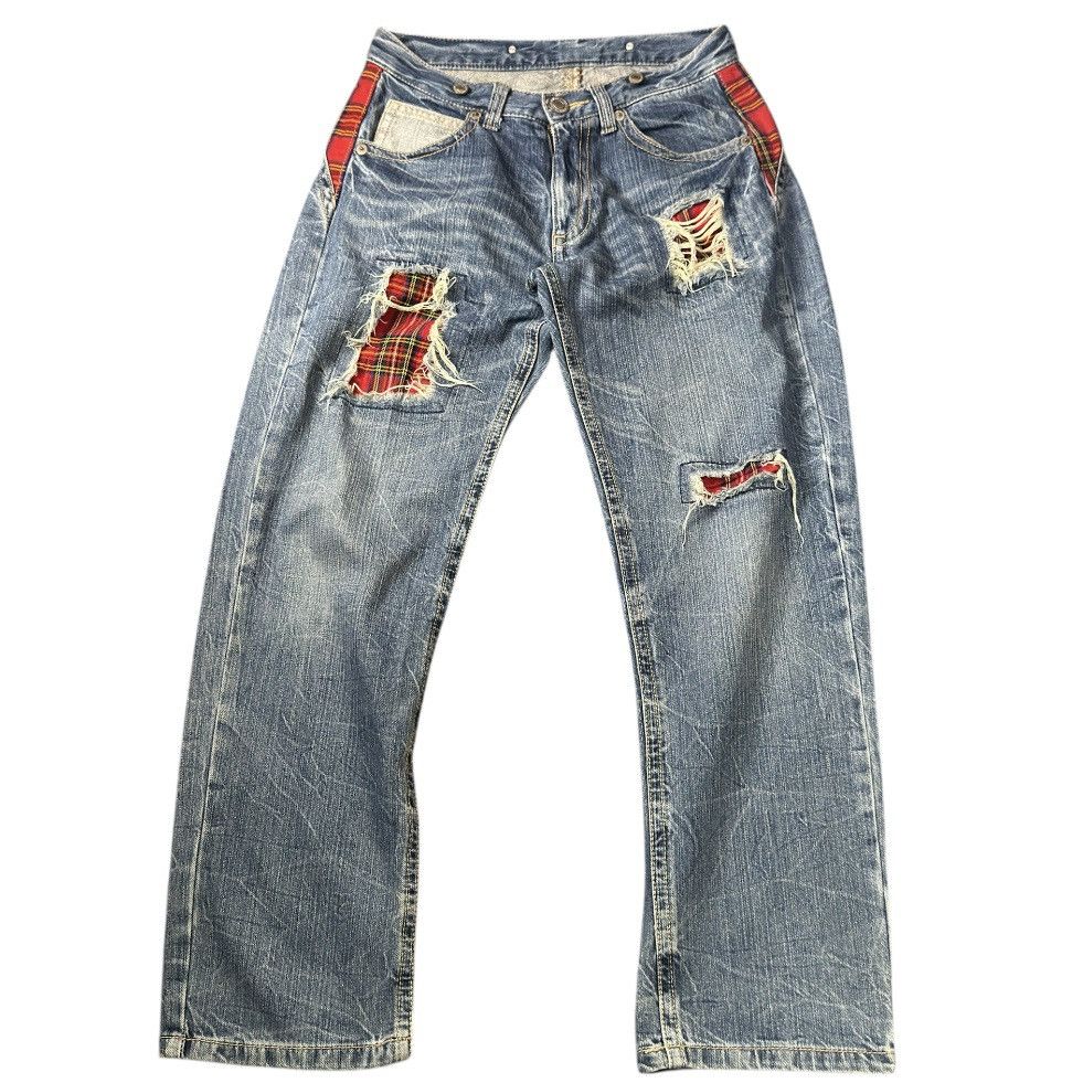 Japanese Distressed Plaid Patchwork Hysteric Glamour Style