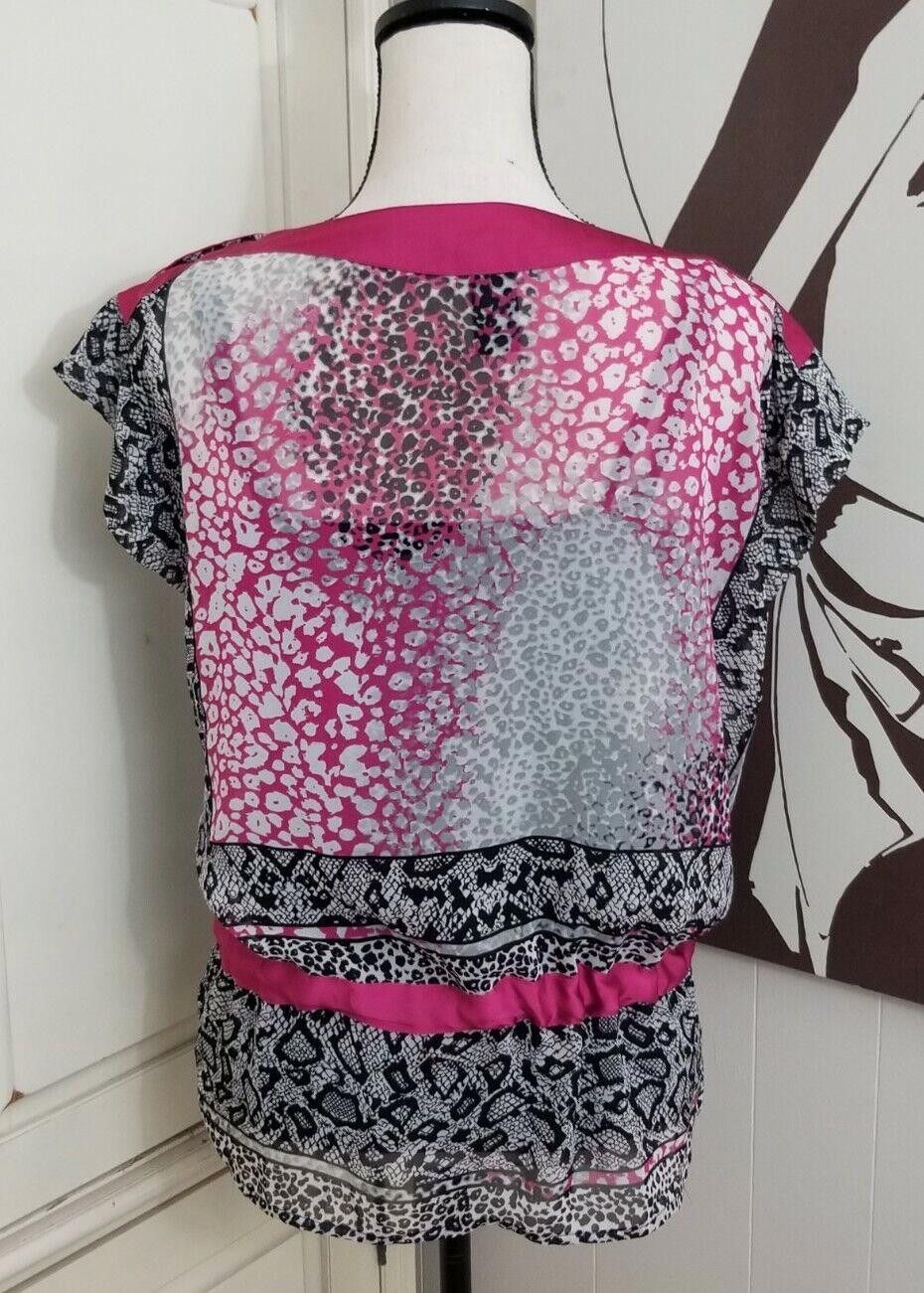 Designer Bisou Bisou Top Medium Semi Sheer Blouson Tie Waist pink Size M / US 6-8 / IT 42-44 - 2 Thumbnail