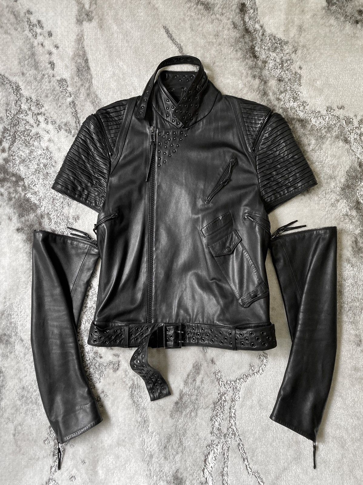 Dior × Hedi Slimane S/S 2004 “Strip” Leather Biker Jacket Size US M / EU 48-50 / 2 - 14 Thumbnail