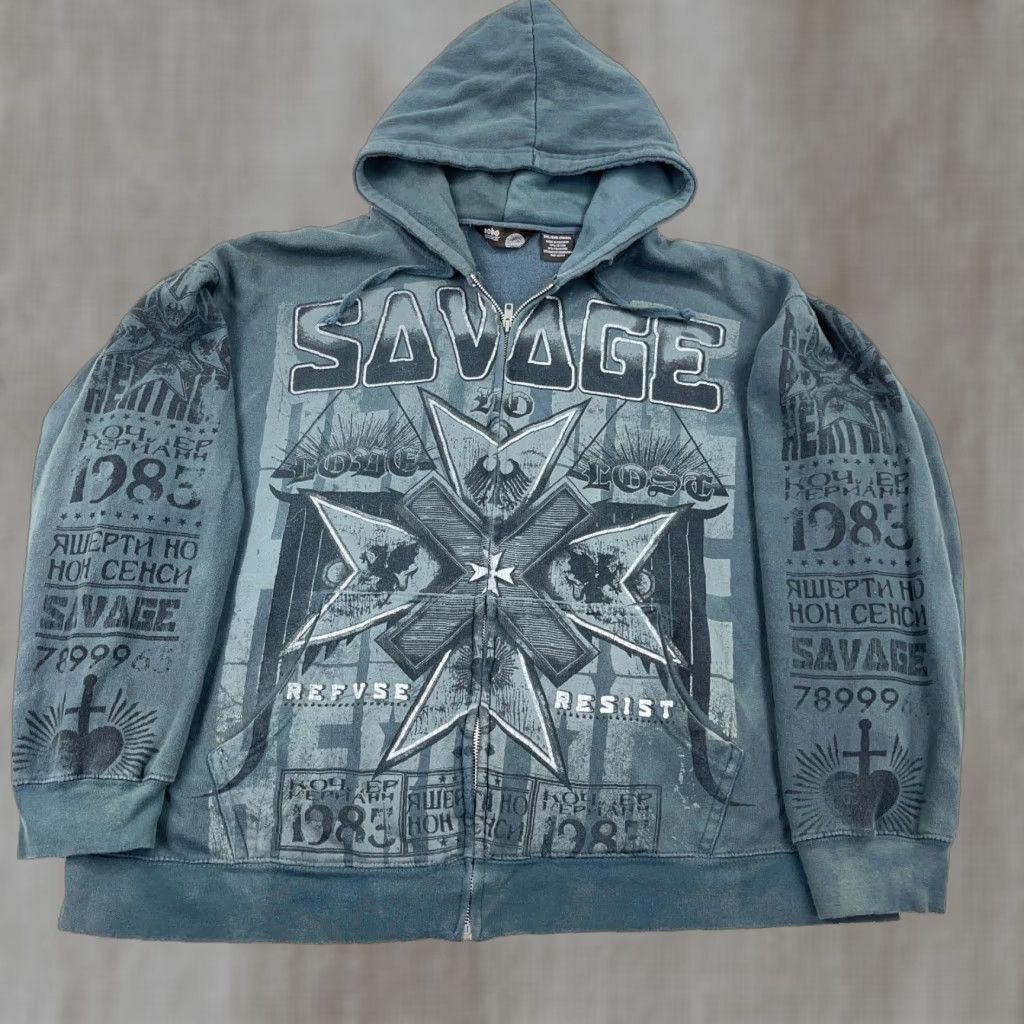 Vintage VINTAGE No Boundaries Hoodie Men 2XL Gray Full Zip Hooded Graphic Print AOP Neck Round Zip Front Fleece Cotton Blend Casual Mens Size US XXL / EU 58 / 5 - 1 Thumbnail