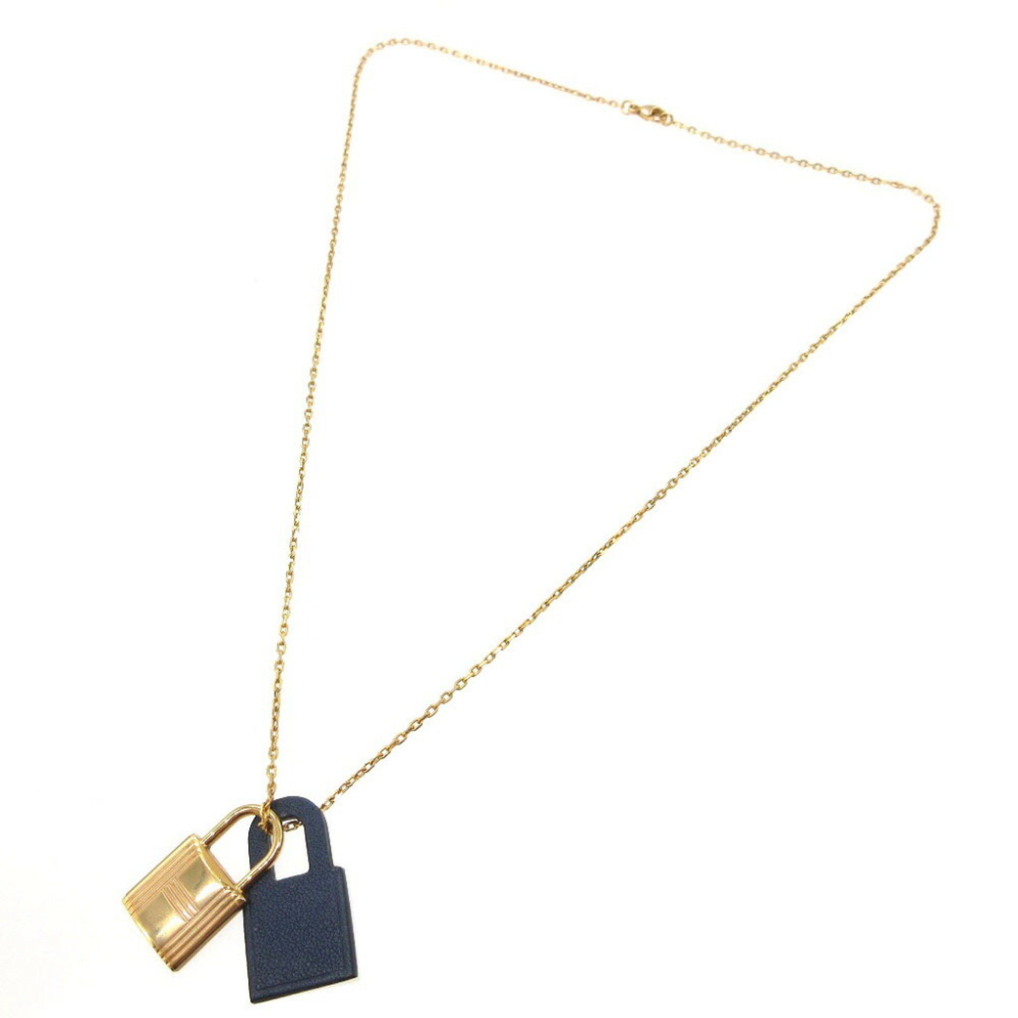 image of Hermes O'kelly Z Engraved Vaux Swift Metal Navy Gold Necklace Hermes, Women's