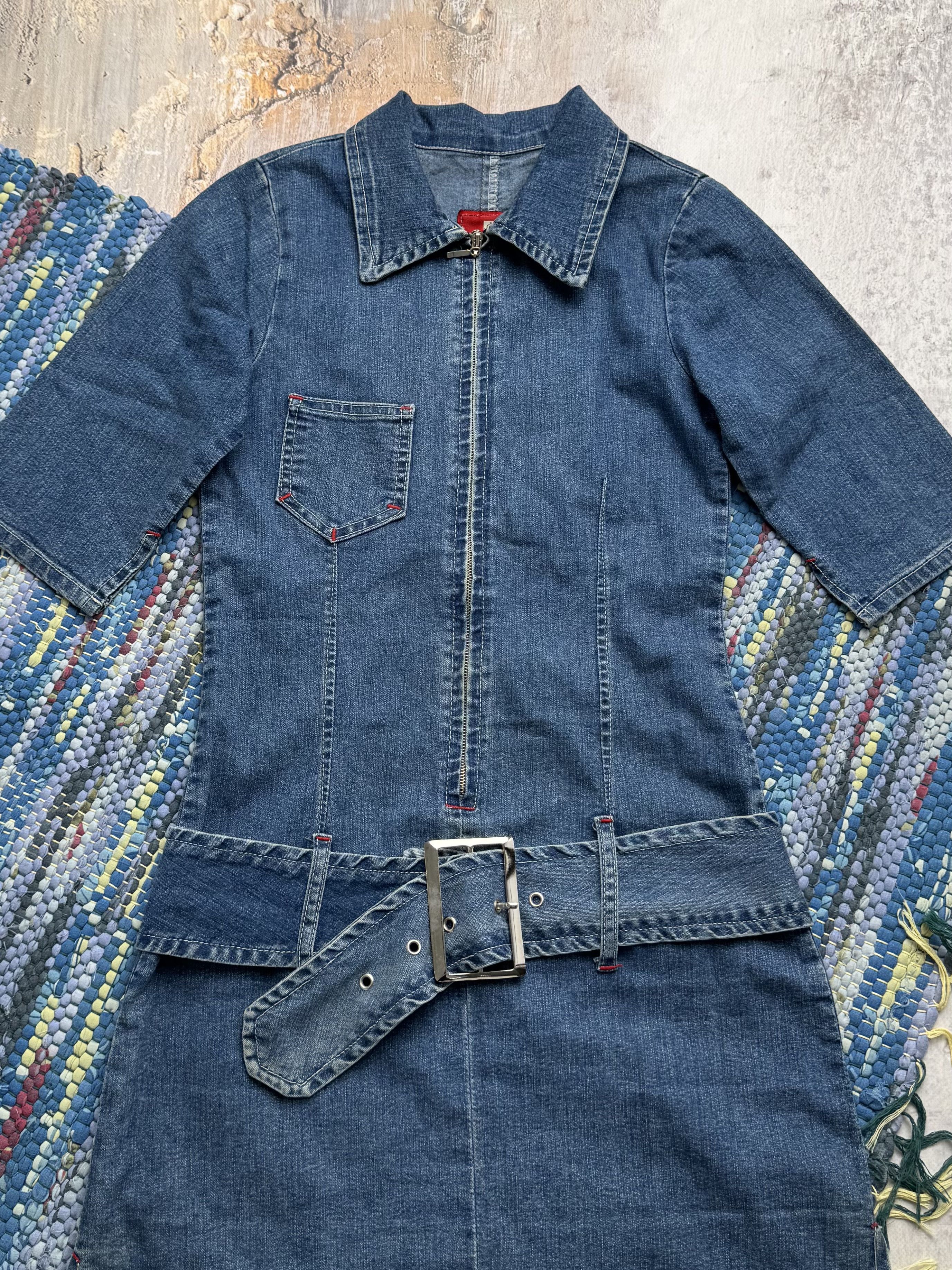Vintage Vintage Denim Dress With Belt A8(V1)D15 Size XS / US 0-2 / IT 36-38 - 2 Thumbnail