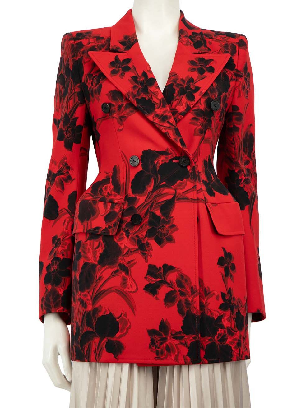 image of Balenciaga Red Hourglass Floral Pattern Blazer, Women's (Size XS)